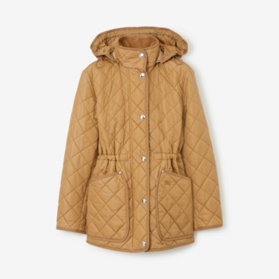 Burberry Diamond-quilted Hooded Jacket In Archive Beige