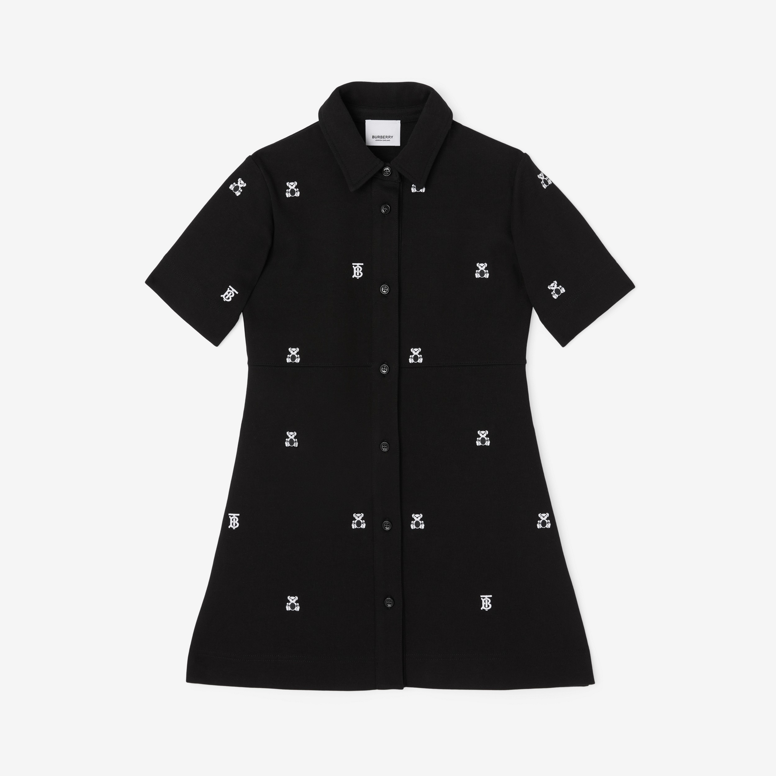 Embroidered Thomas Bear Cotton Blend Shirt Dress in Black | Burberry® Official - 1