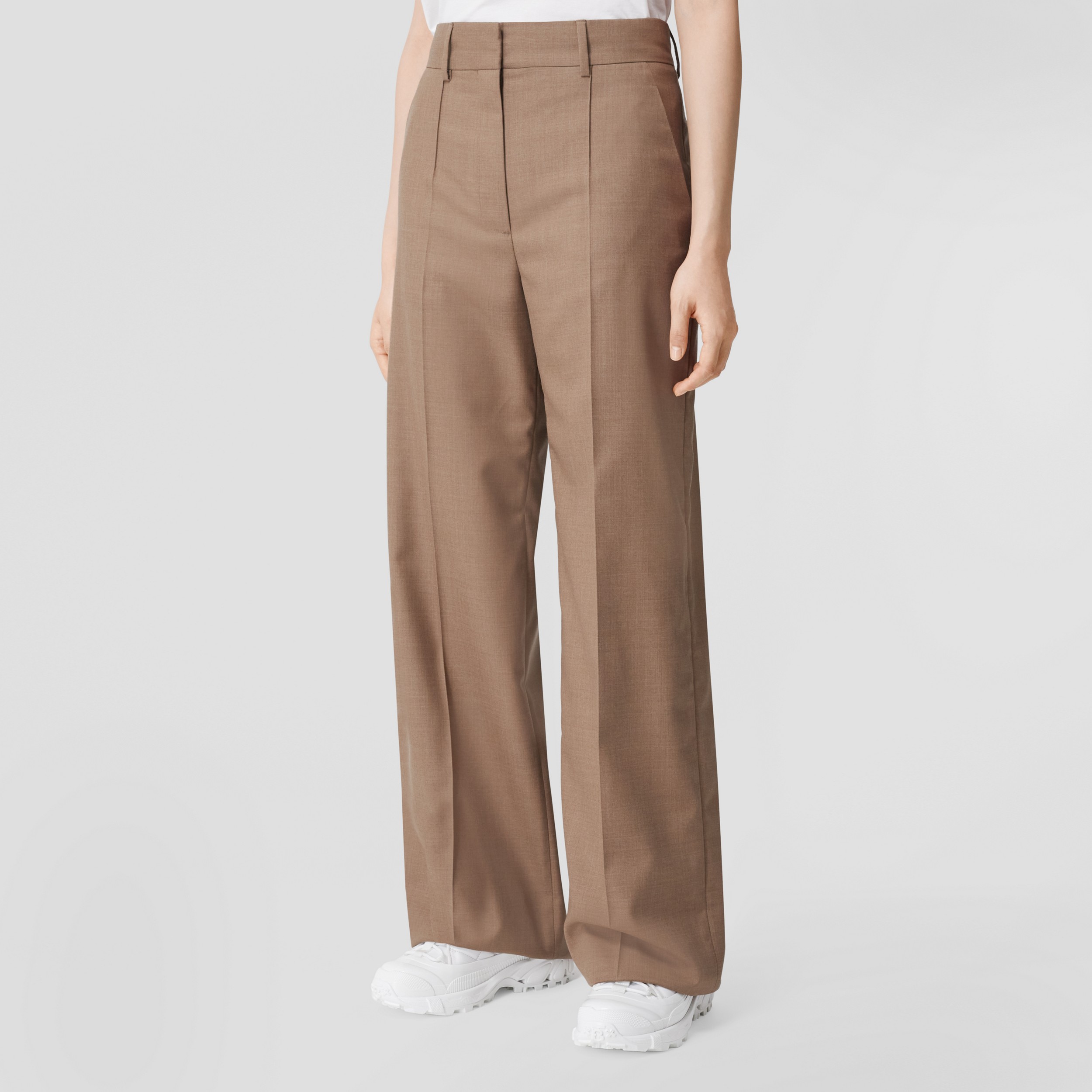 Burberry Taupe Wool Jane Wide-leg Trousers Womens Clothing Trousers Slacks and Chinos Wide-leg and palazzo trousers 