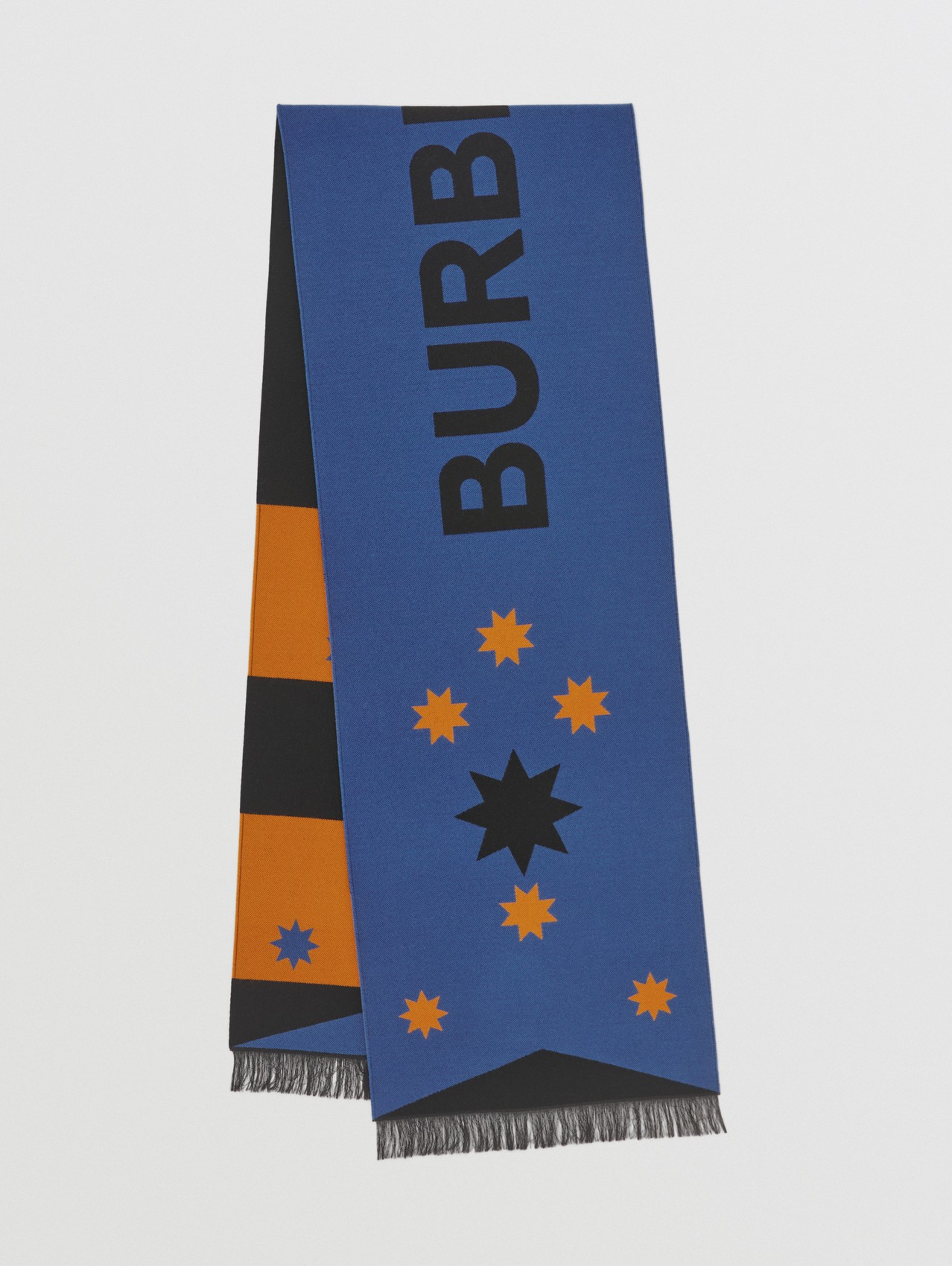 Echarpe de lã e seda com logotipo e estampa geométrica in Azul Médio