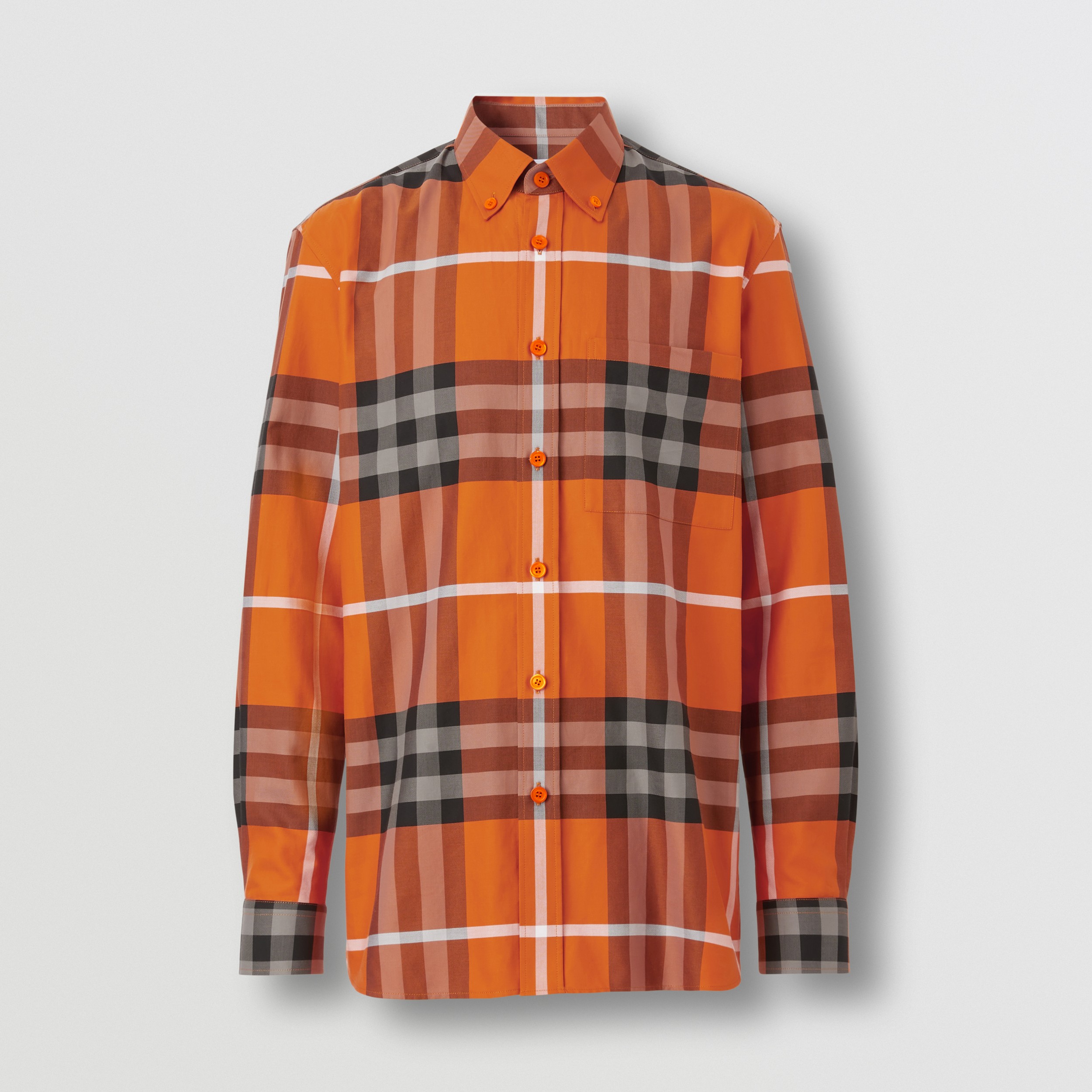 Exaggerated Check Cotton Poplin Shirt in Deep Ginger - Men | Burberry® Official - 4