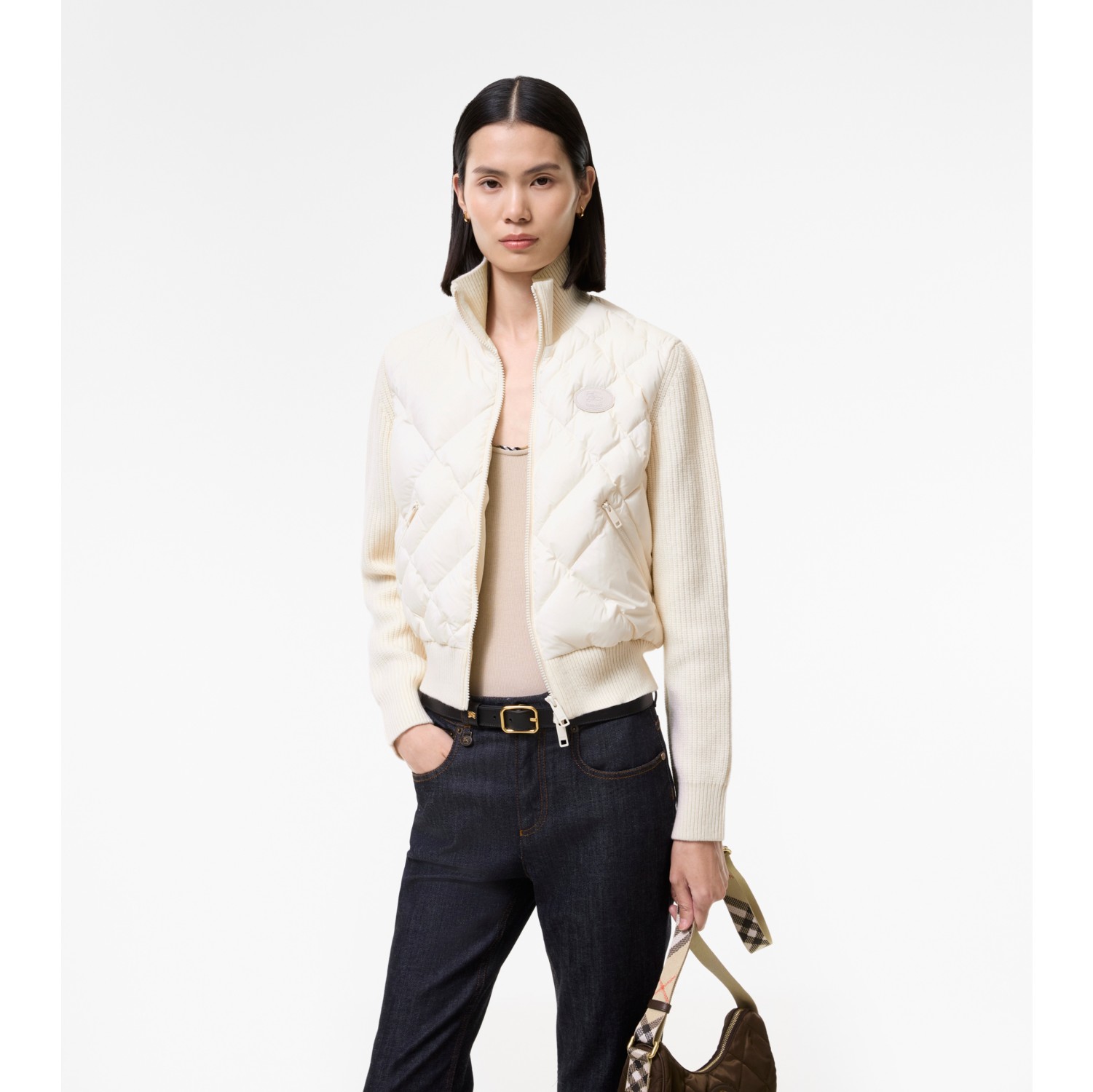Check-stitch Nylon and Wool Cashmere Jacket