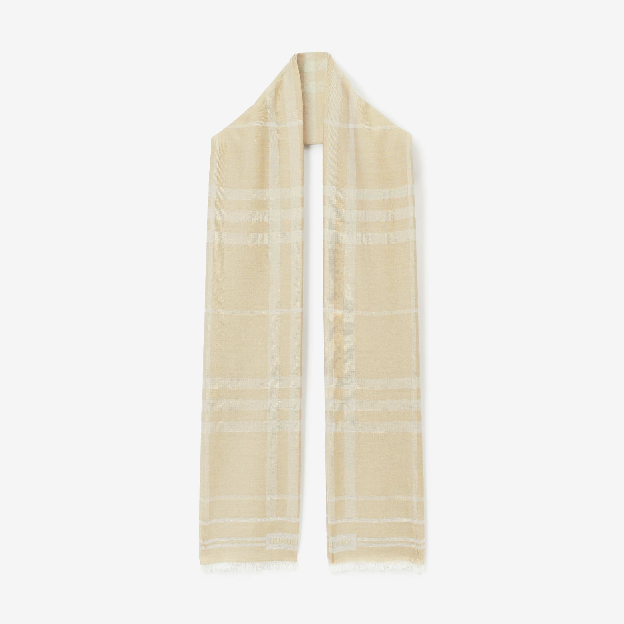 Check Wool Cotton Silk Scarf in Archive Beige | Burberry® Official - 1