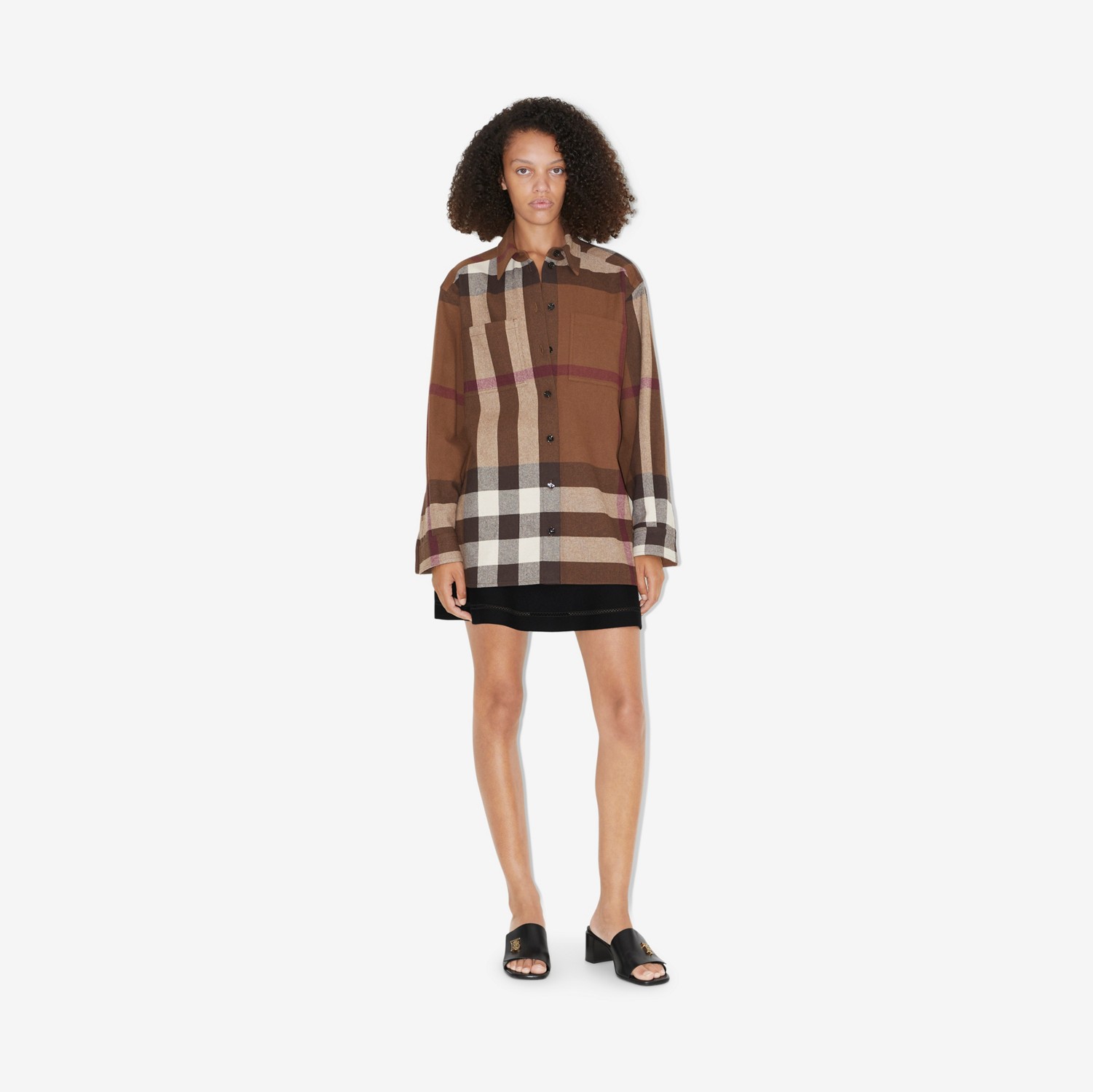 Check Wool Cotton Flannel Shirt in Dark Birch Brown - Women | Burberry® Official