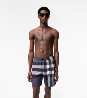 Check Swim Shorts in Carbon blue - Men, Nylon | Burberry® Official