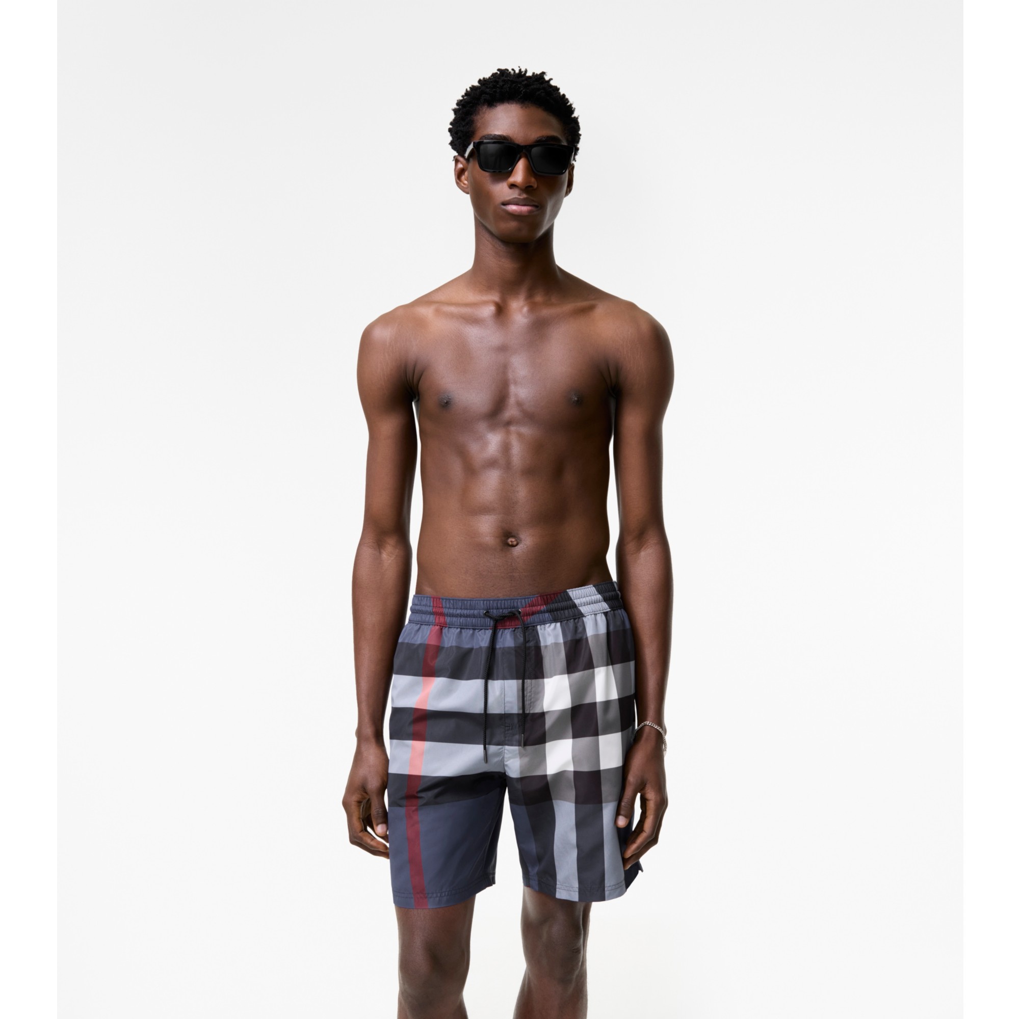 Check Swim Shorts in Carbon blue - Men, Nylon | Burberry® Official