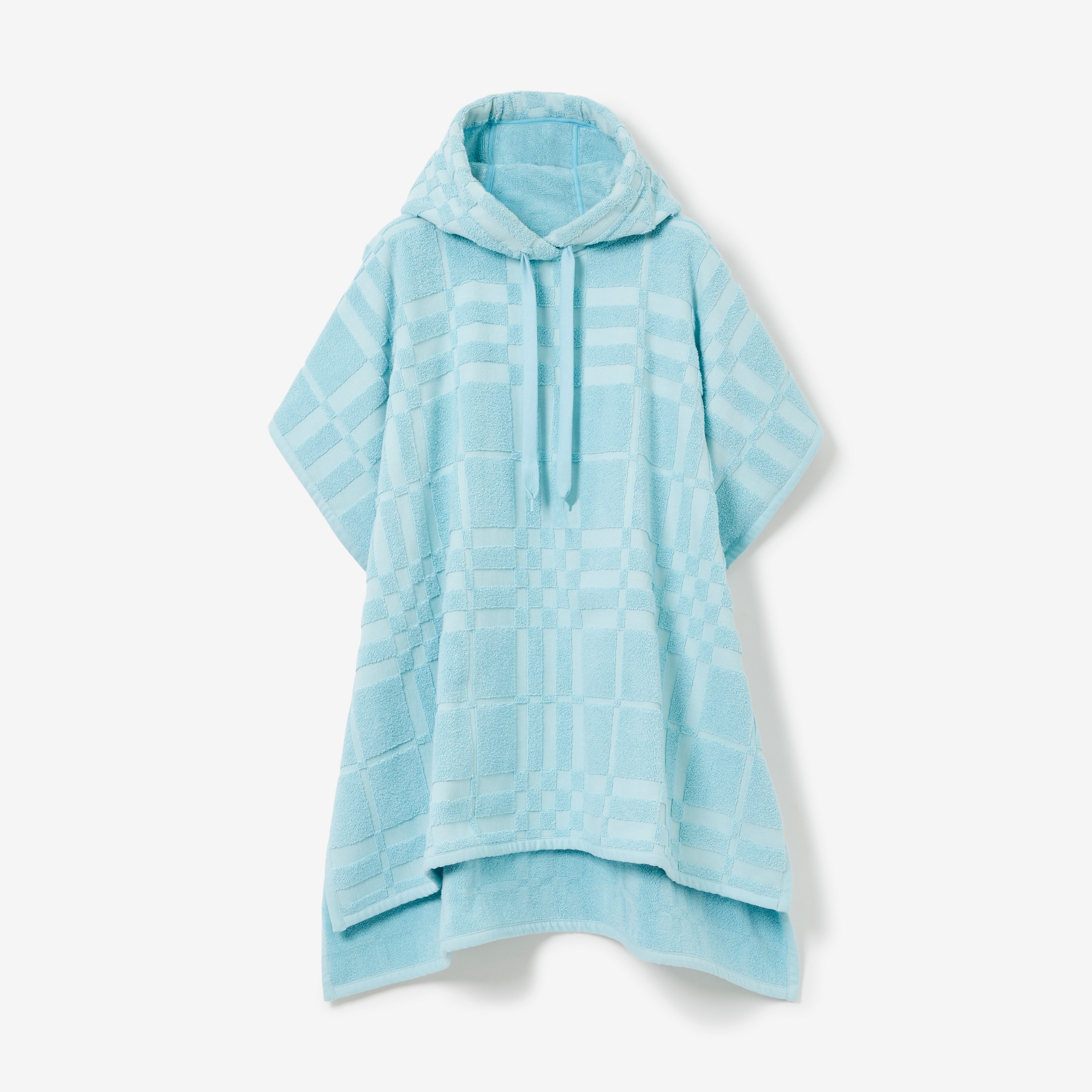 Check Cotton Jacquard Poncho in Bright Topaz Blue - Women | Burberry® Official - 1