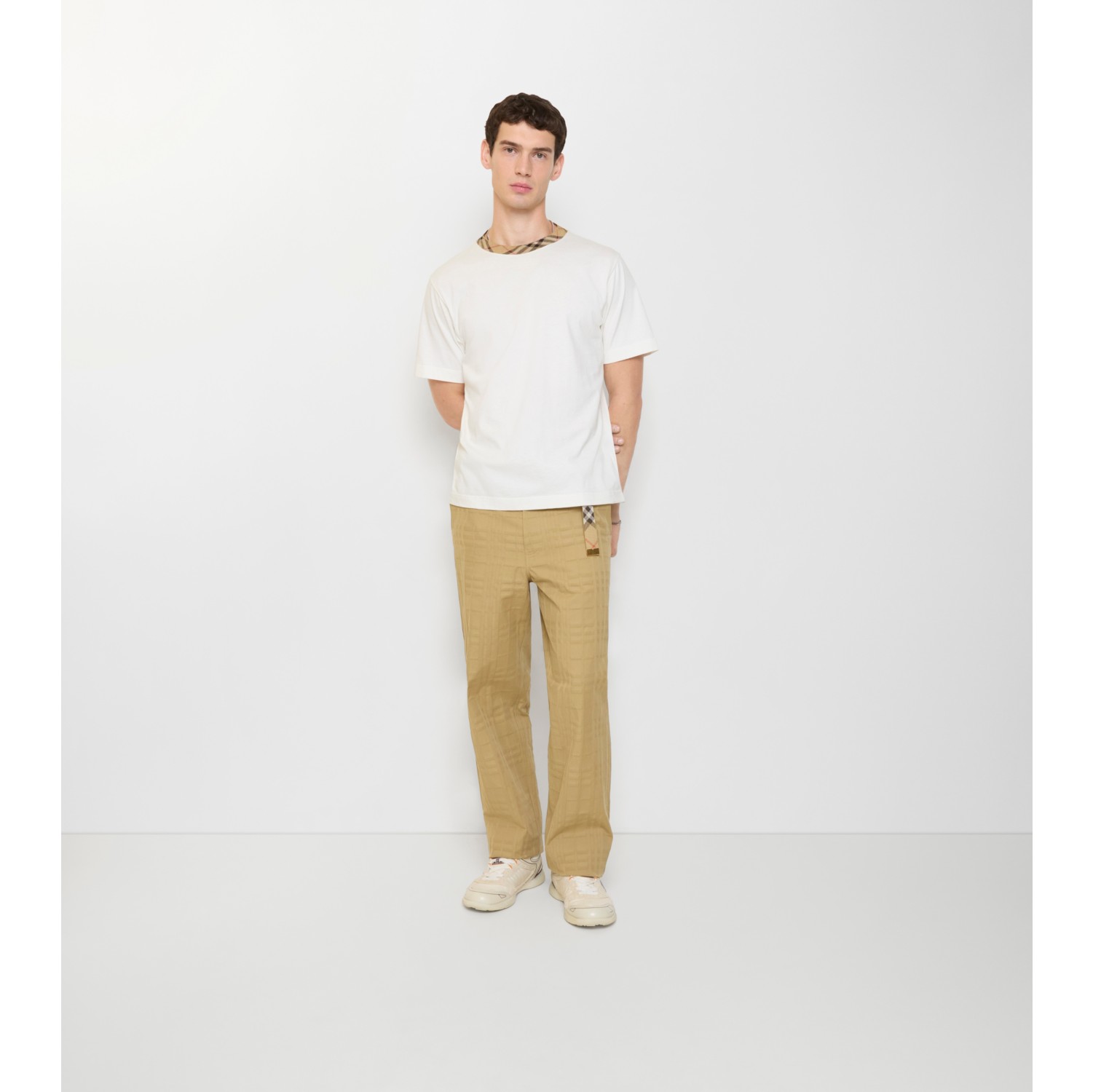 Textured Check Cotton Trousers