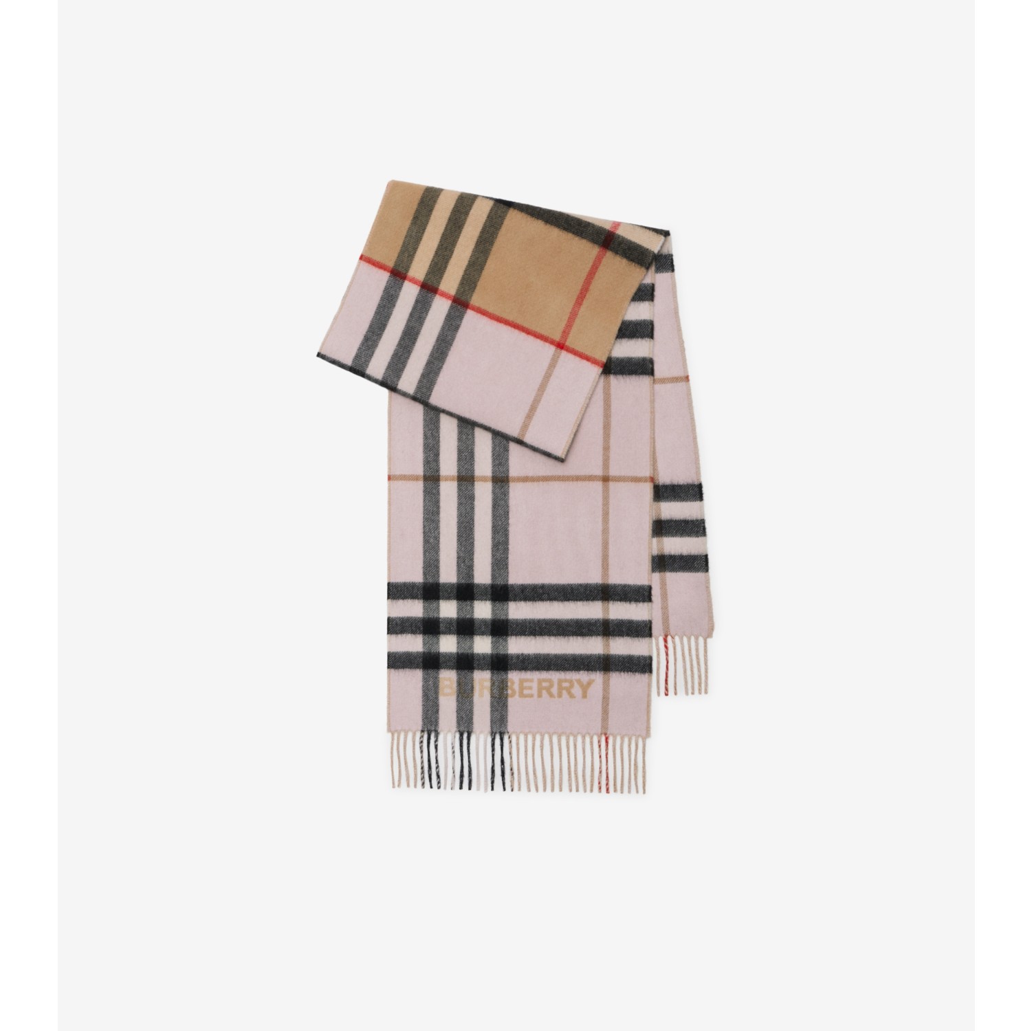 Contrast Check Cashmere Scarf in Archive beige/candy pink | Burberry® Official