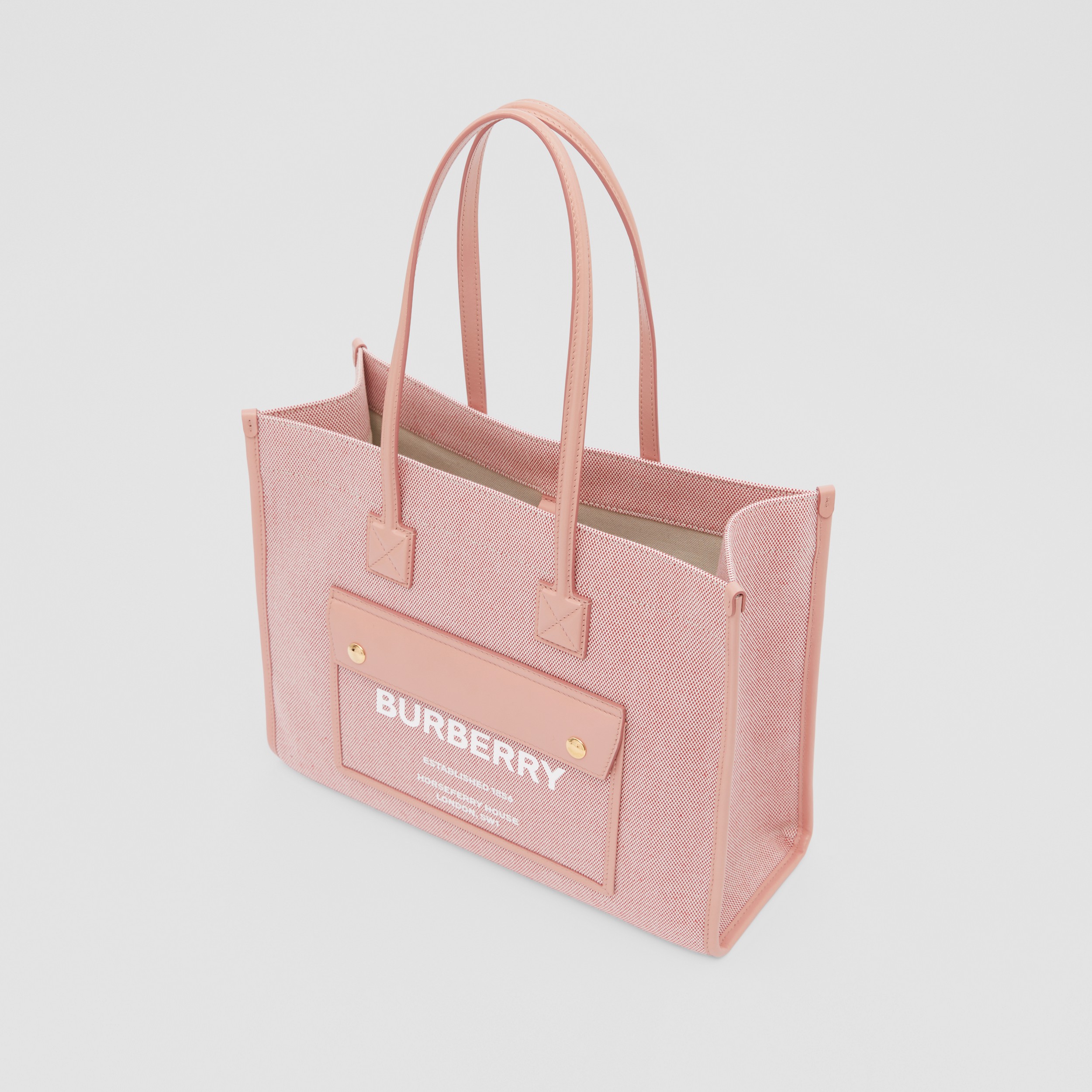Two-tone Canvas and Leather Small Freya Tote in Bright Red/dusky Pink - Women | Burberry® Official - 4