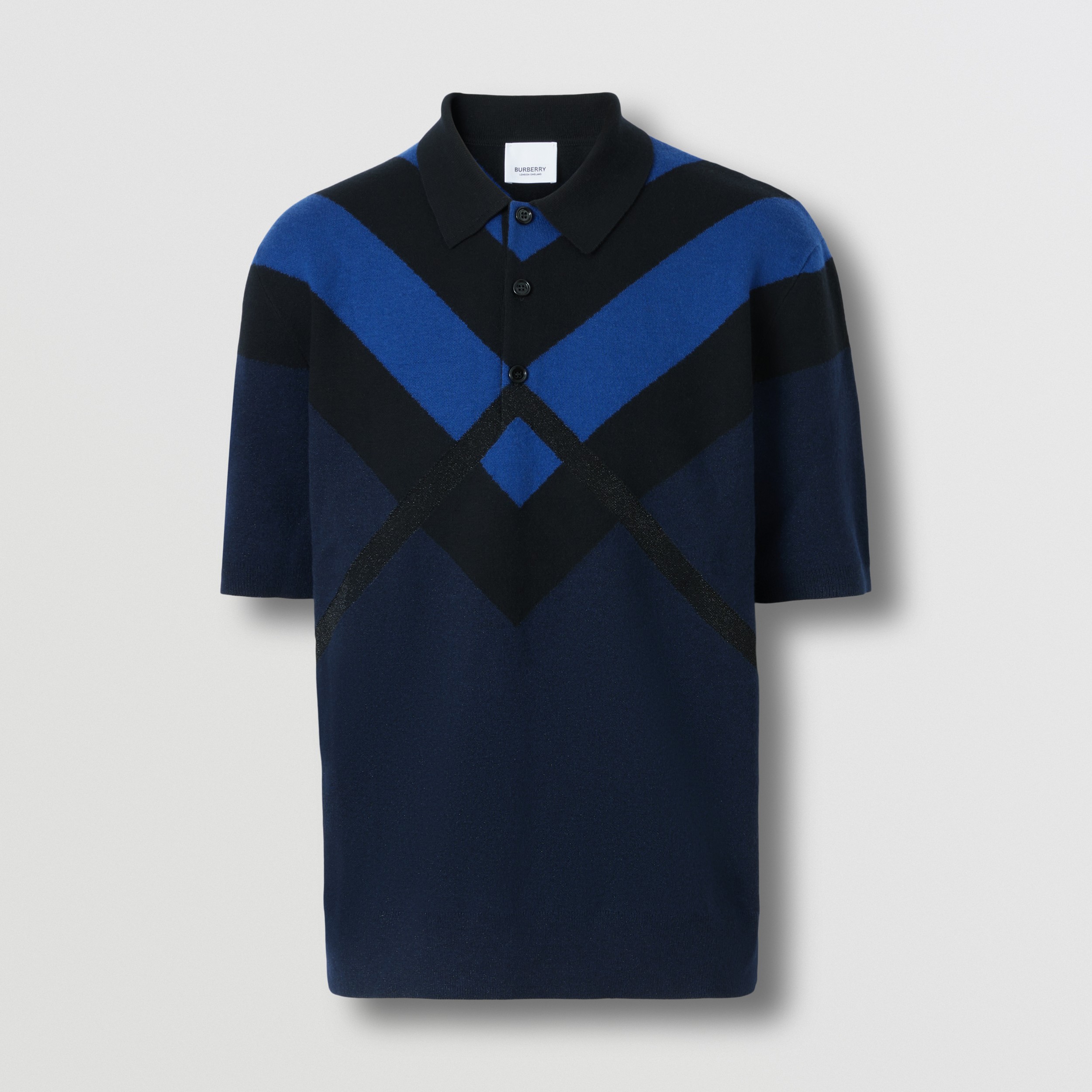 Chevron Check Cashmere Cotton Blend Polo Shirt – Exclusive Capsule Collection in Dark Charcoal Blue - Men | Burberry® Official - 4