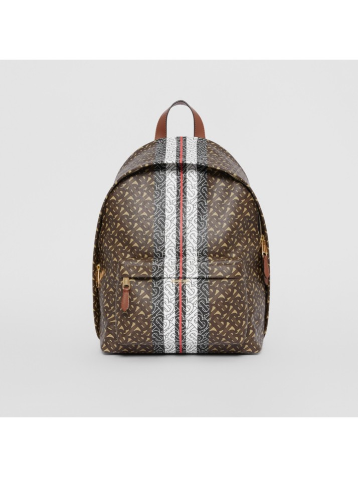 专属标识条纹印花环保帆布双肩包