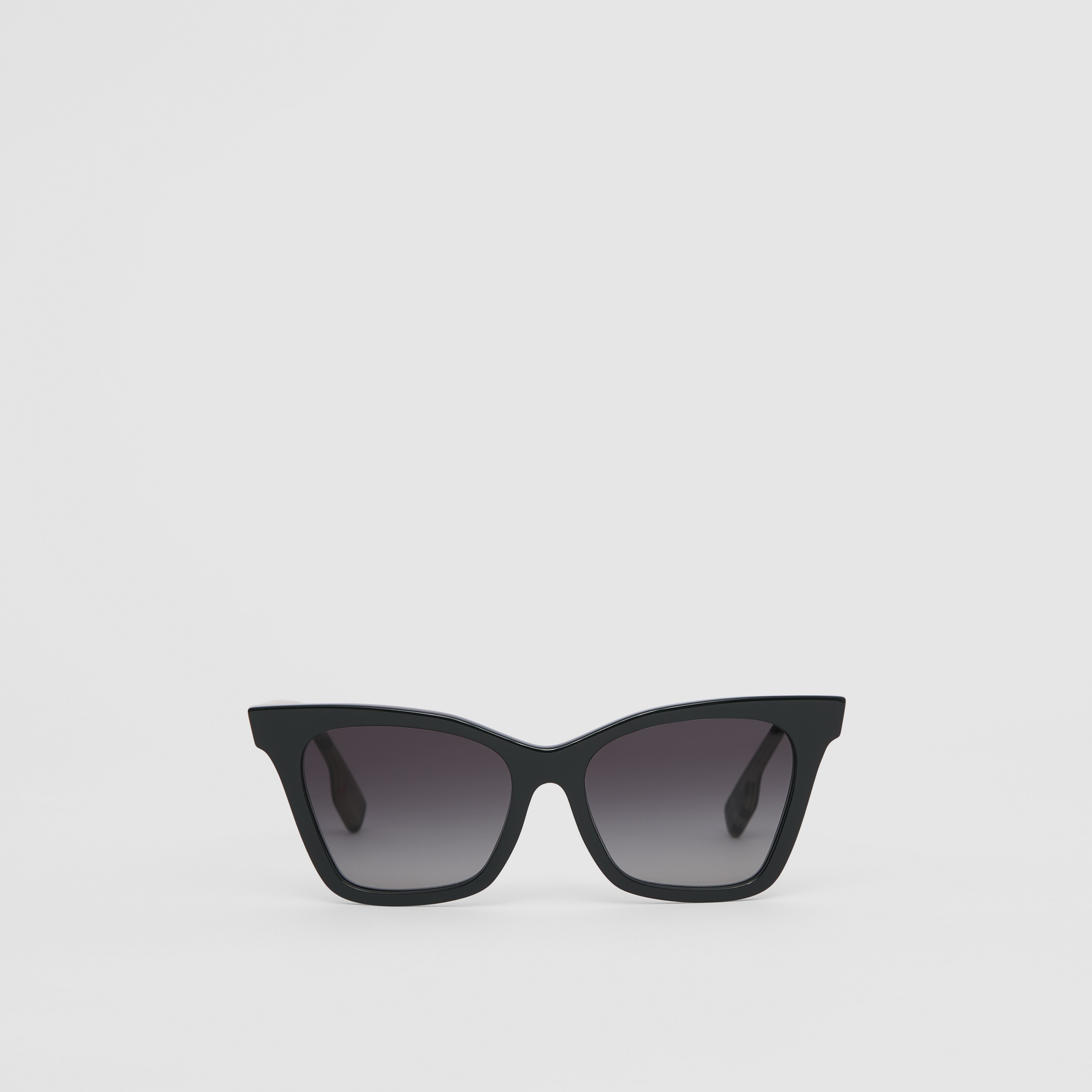 格纹装饰方框太阳眼镜 (黑色 / 米色) - 女士 | Burberry® 博柏利官网 - 1