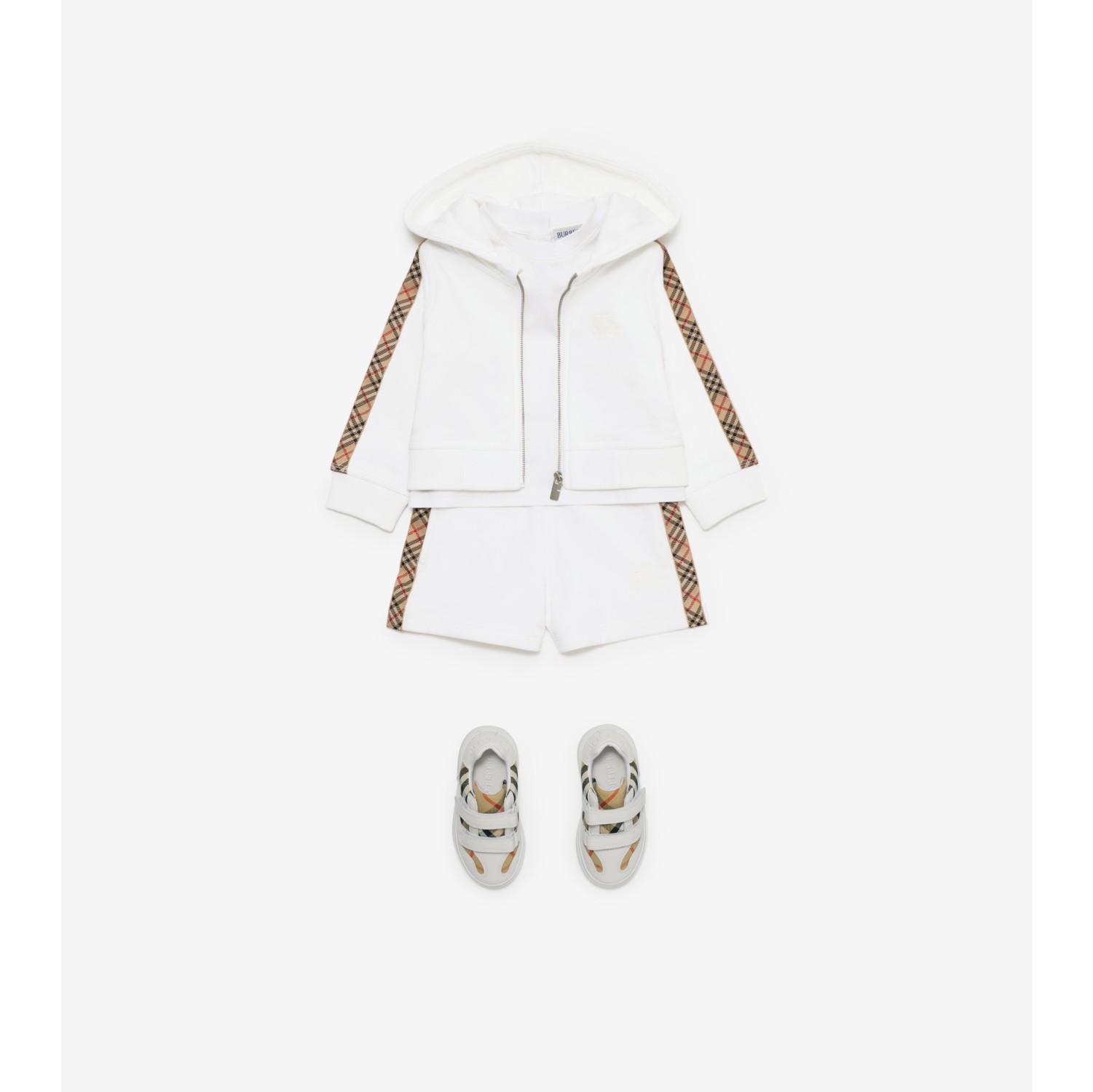 Check Trim Cotton Zip Hoodie