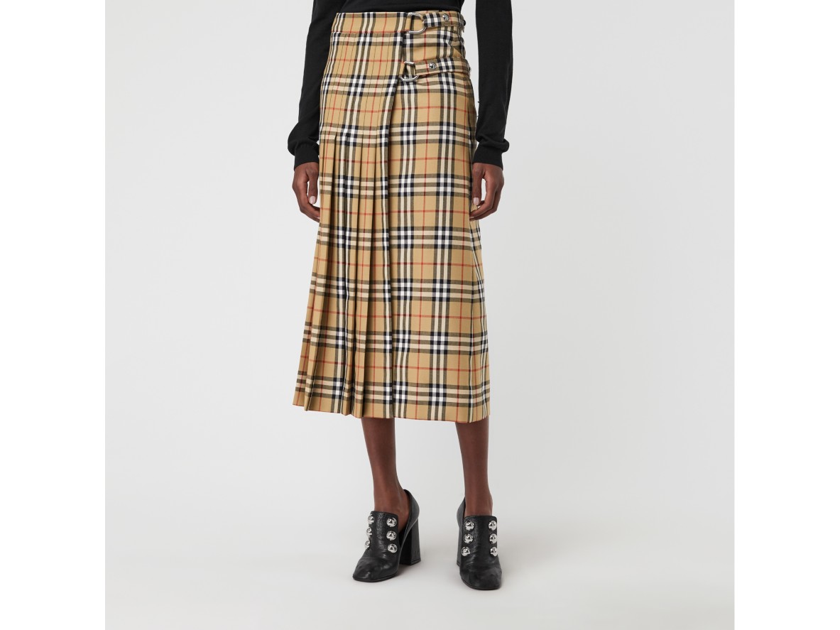vintage check wool kilt in antique yellow - women | burberry