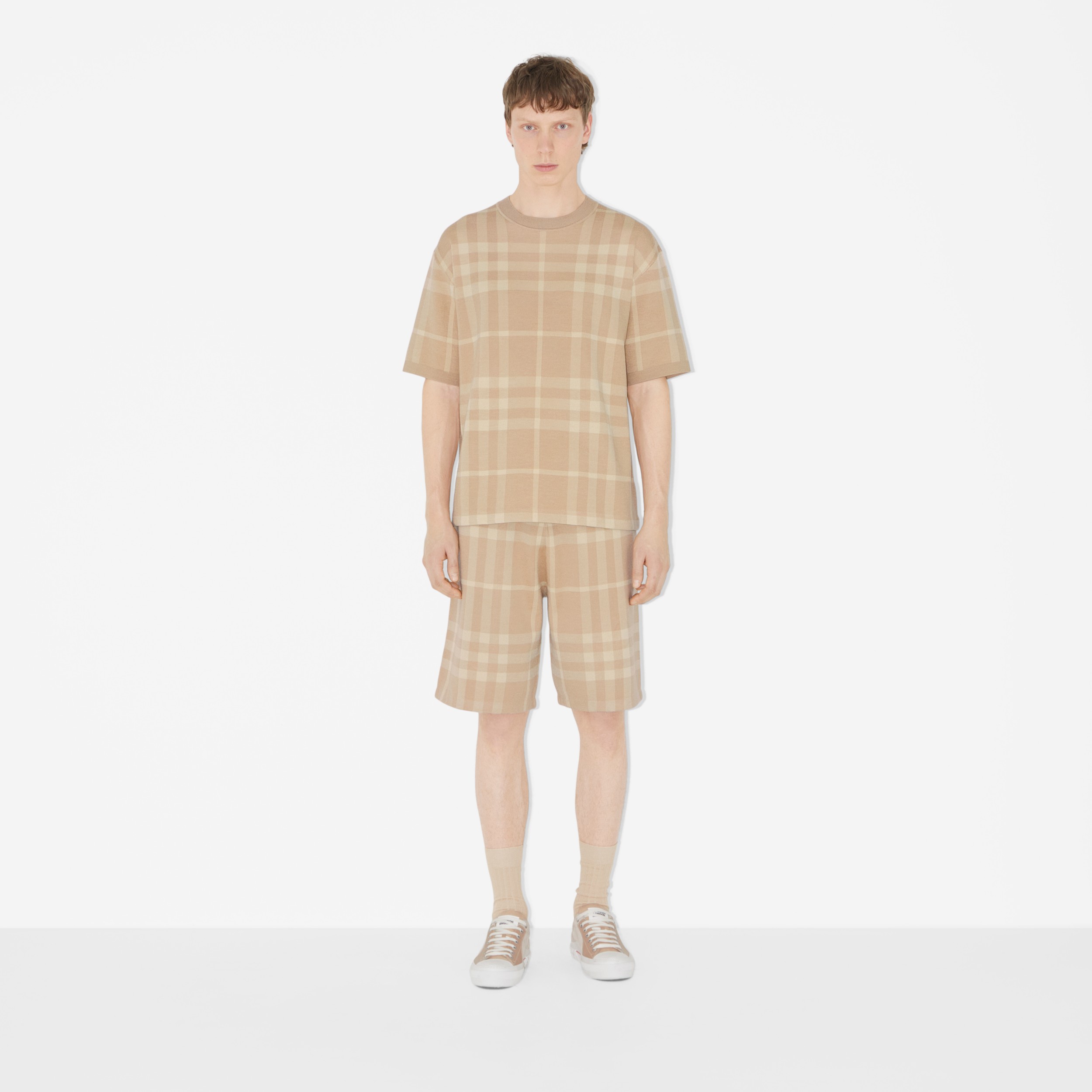 Check Wool Silk Jacquard Shorts in Soft Fawn - Men | Burberry® Official - 2