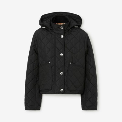 Burberry Black Cropped Quilted Nylon Jacket In Black