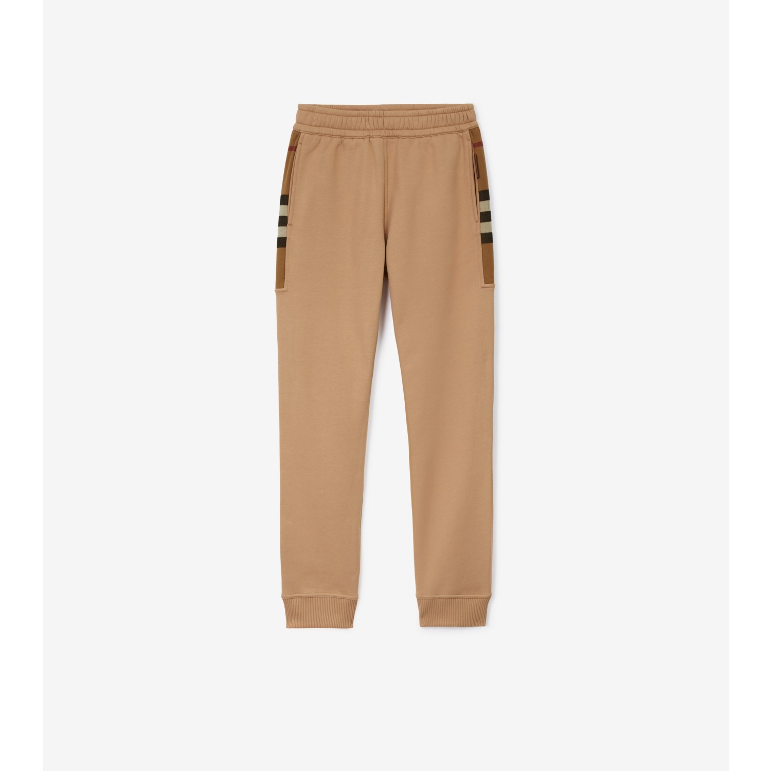 Check Trim Cotton Blend Jogging Pants in Camel - Men | Burberry