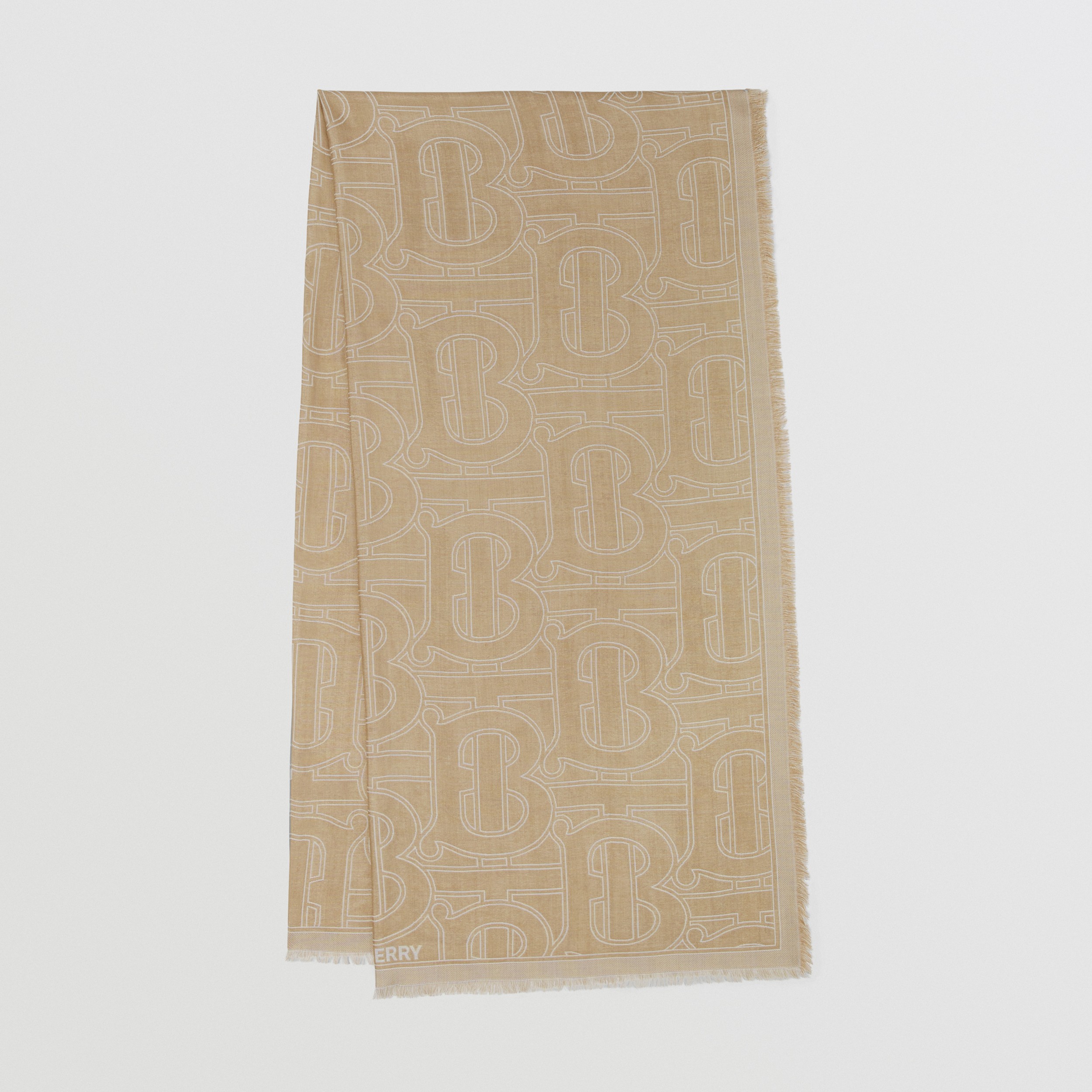 Echarpe leve de seda e lã com monograma em jacquard (Bege Clássico) | Burberry® oficial - 1