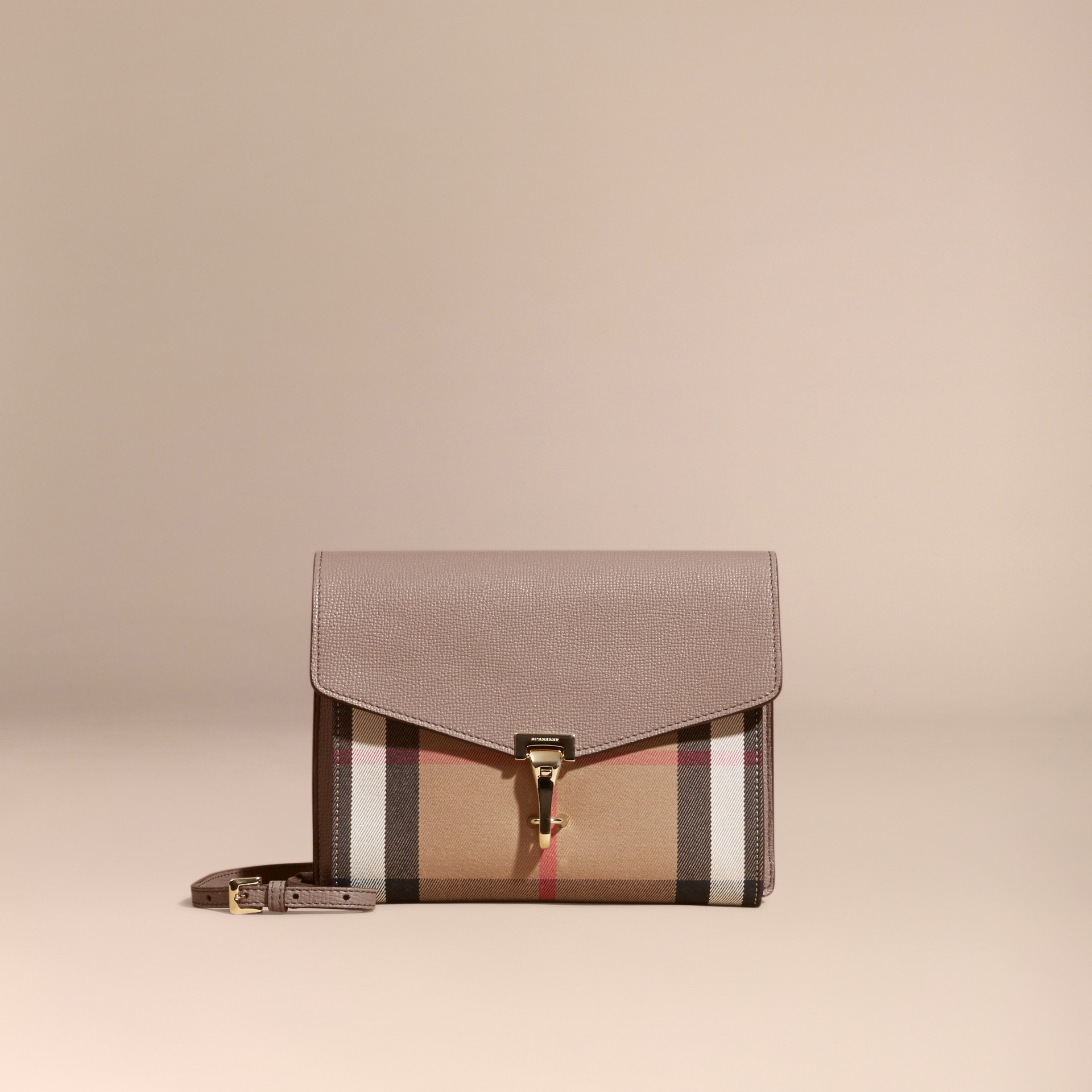 Small Leather and House Check Crossbody Bag Thistle Grey Burberry