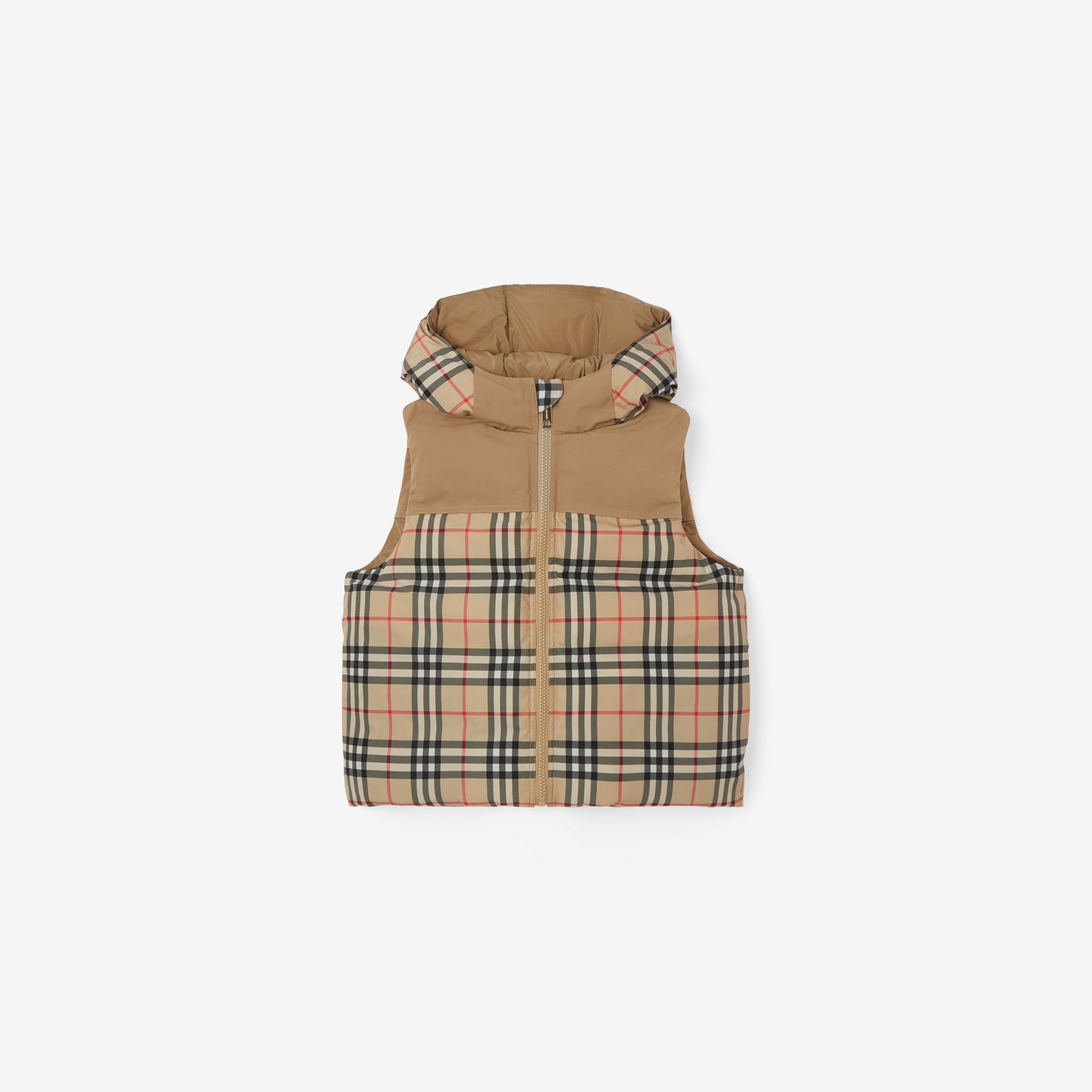 Reversible Check Hooded Puffer Gilet in Archive Beige | Burberry® Official - 1