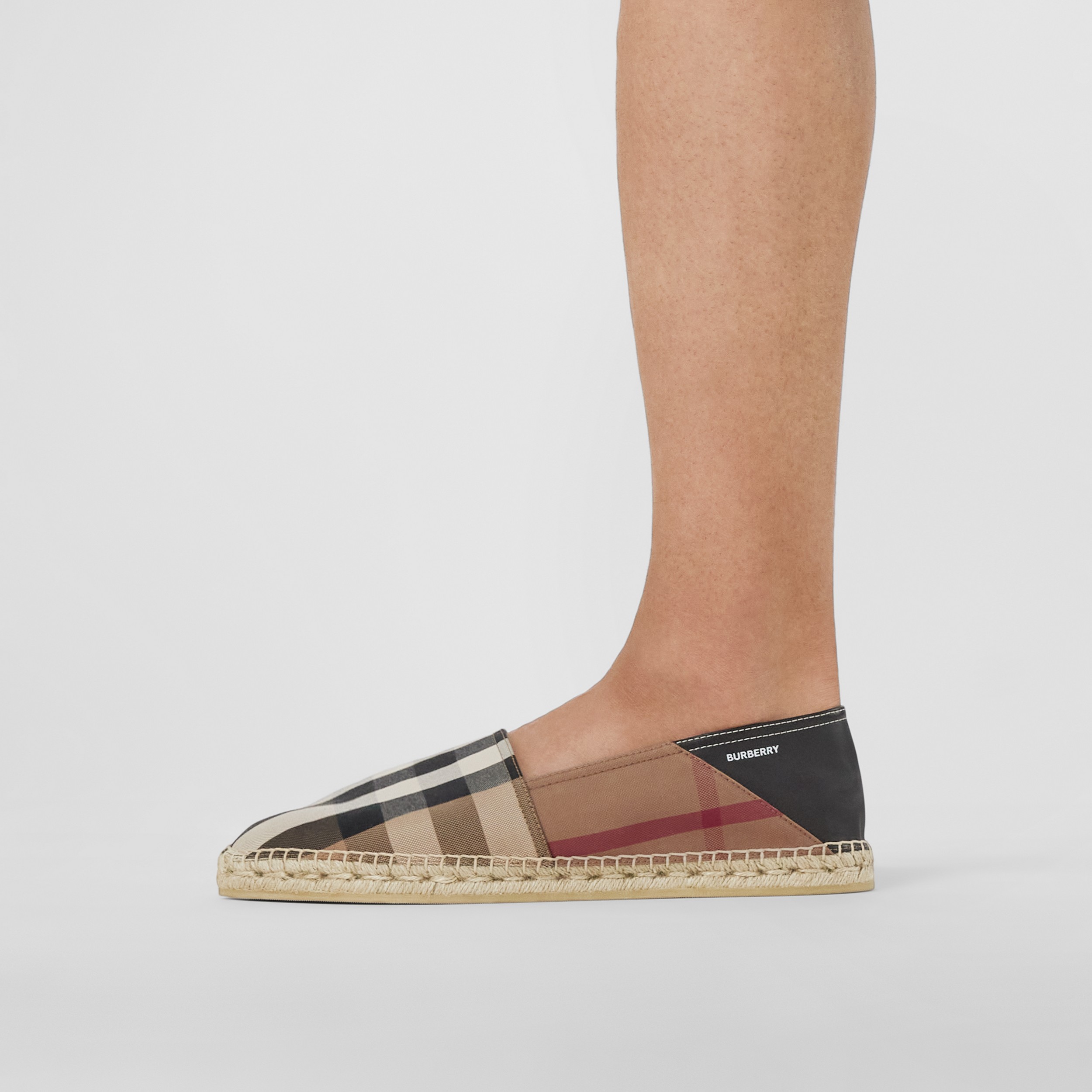 Exaggerated Check Cotton and Leather Espadrilles in Birch Brown - Men | Burberry® Official - 3