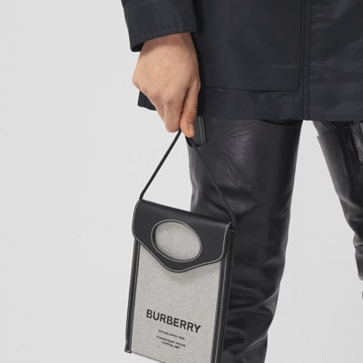 帆布拼皮革双色口袋手机保护套(黑色) - 男士| Burberry® 博柏利官网
