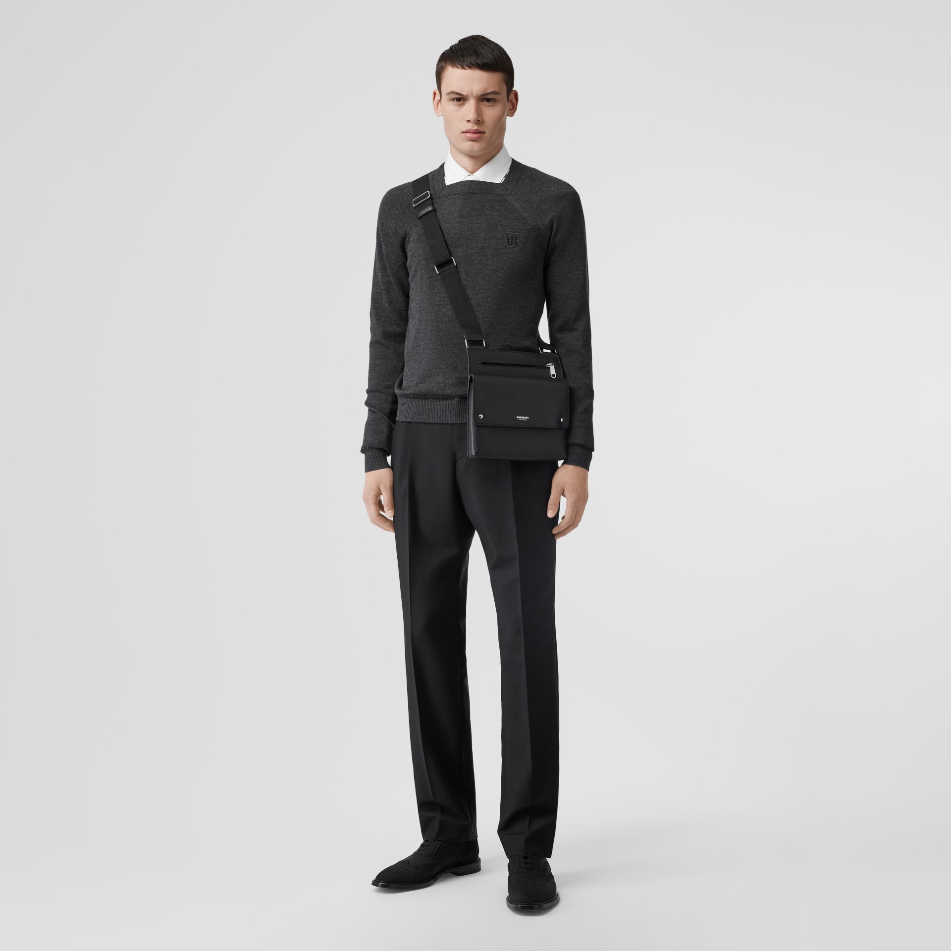 Grainy Leather Crossbody Bag in Black Men Burberry United States