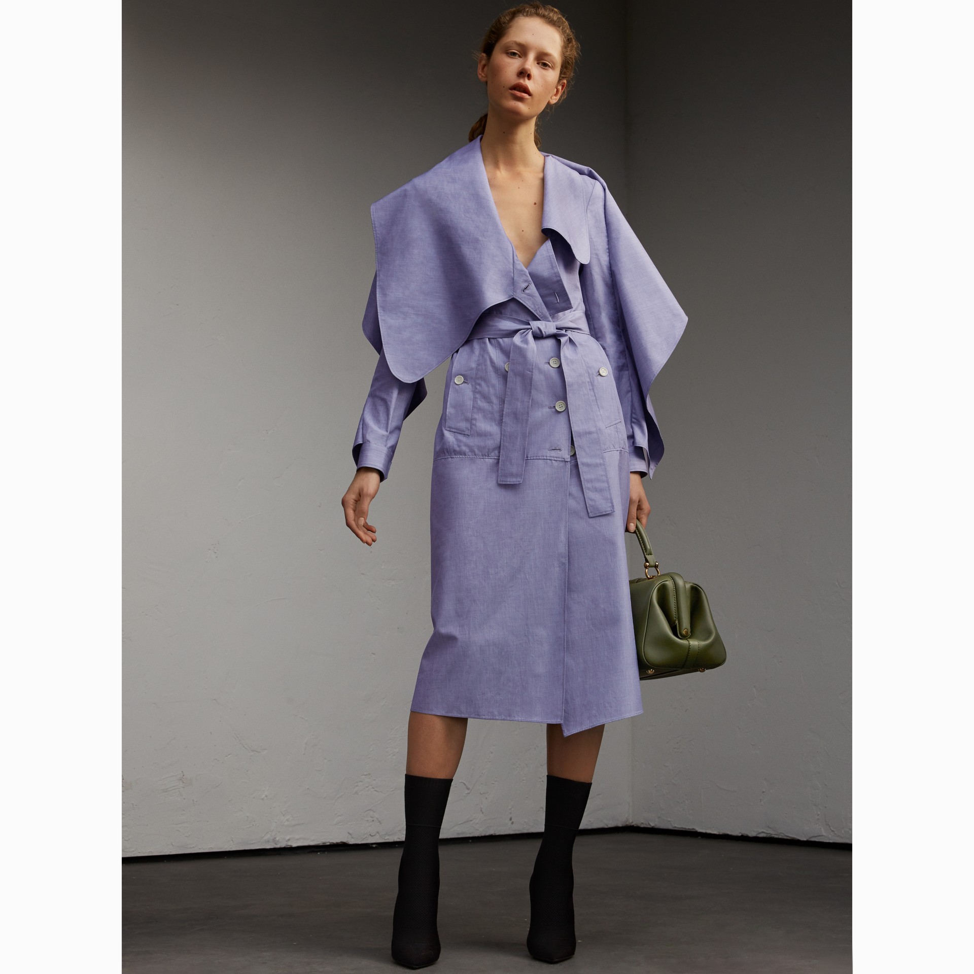 Cotton Chambray Sculptural Wrap Dress in Mid Indigo Women Burberry