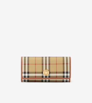 BURBERRY: Continental wallet in check canvas and leather - Beige