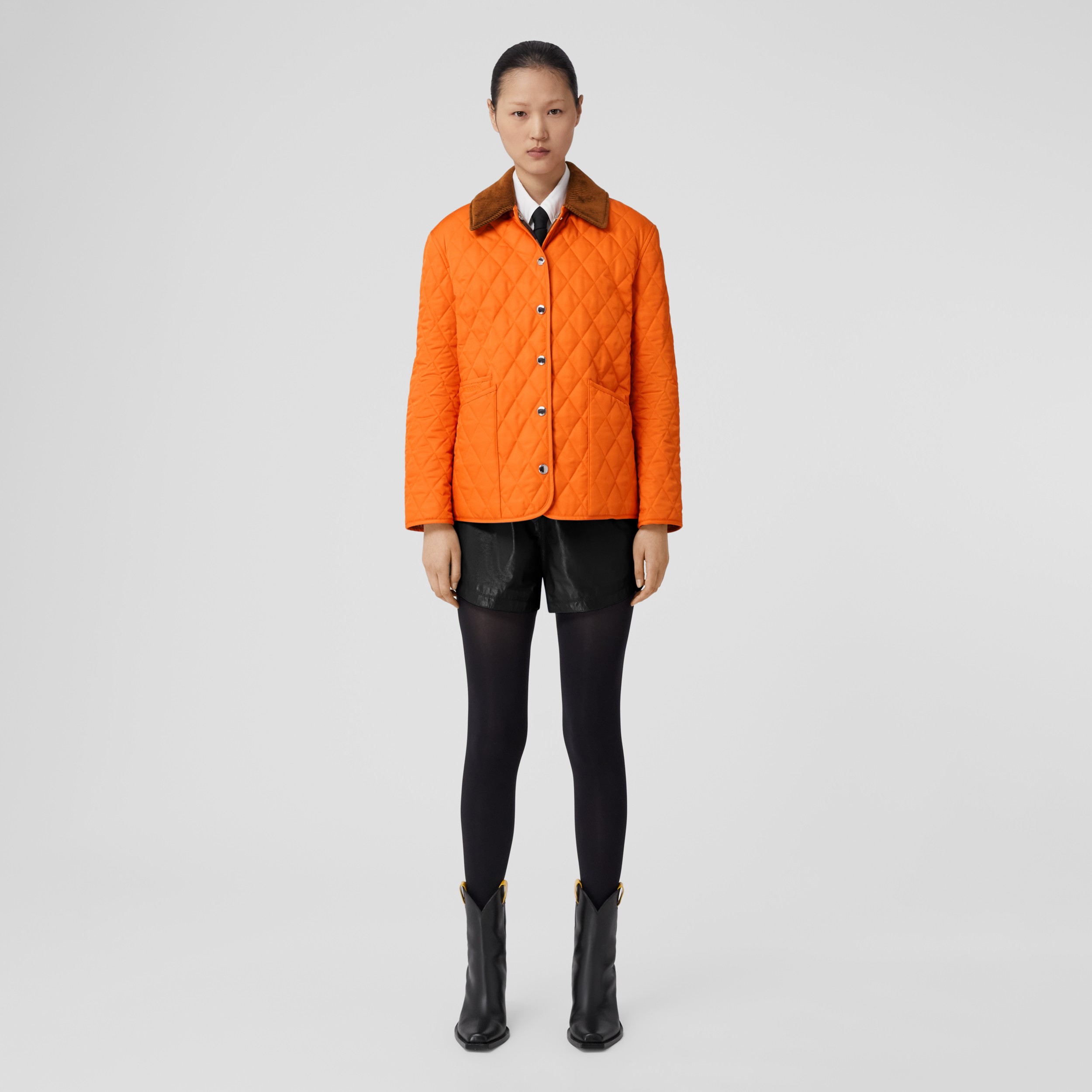 Corduroy Collar Diamond Quilted Jacket in Bright Orange - Women | Burberry® Official - 4