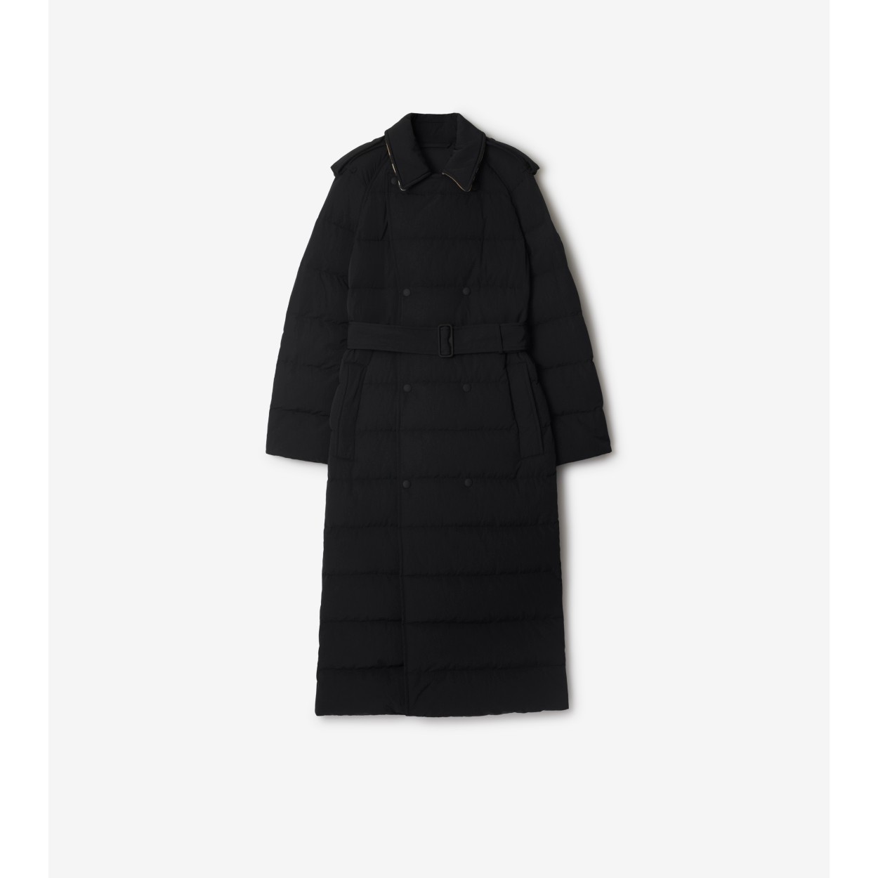 long black puffer trench coat from Burberry UK