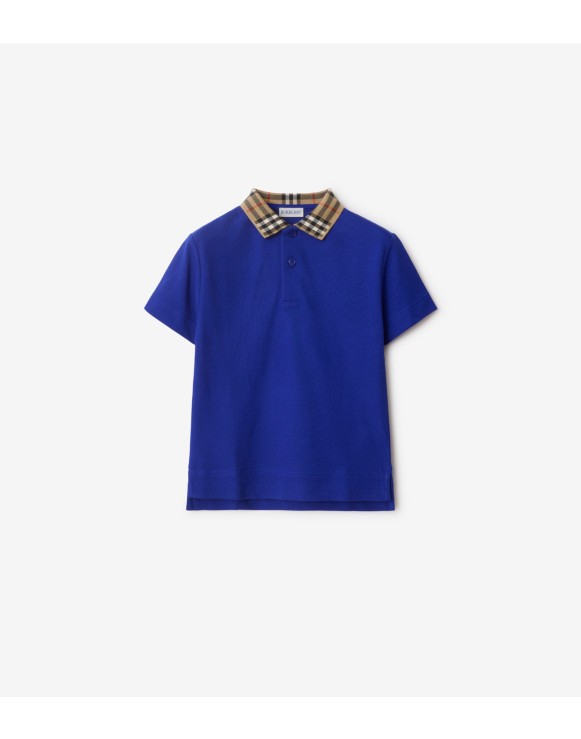 Check Collar Cotton Polo Shirt