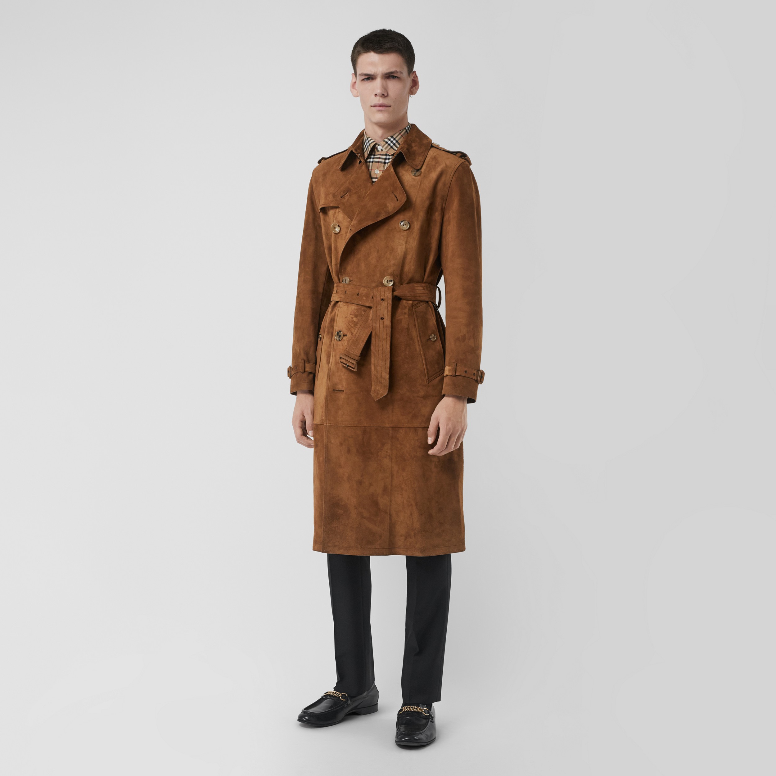 Suede Trench Coat in Sepia Brown - Men | Burberry United States