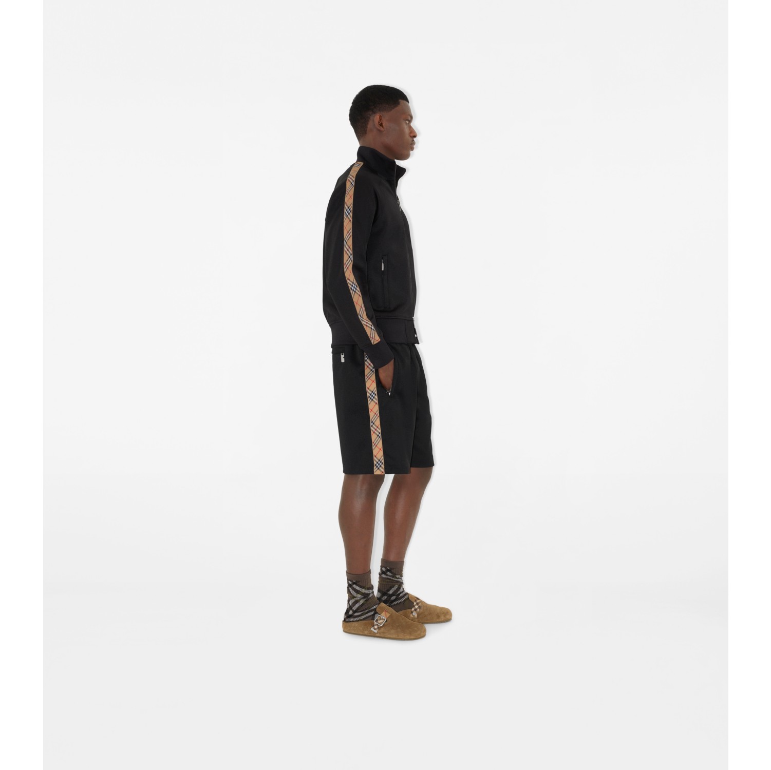 Check Trim Cotton Blend Track Jacket
