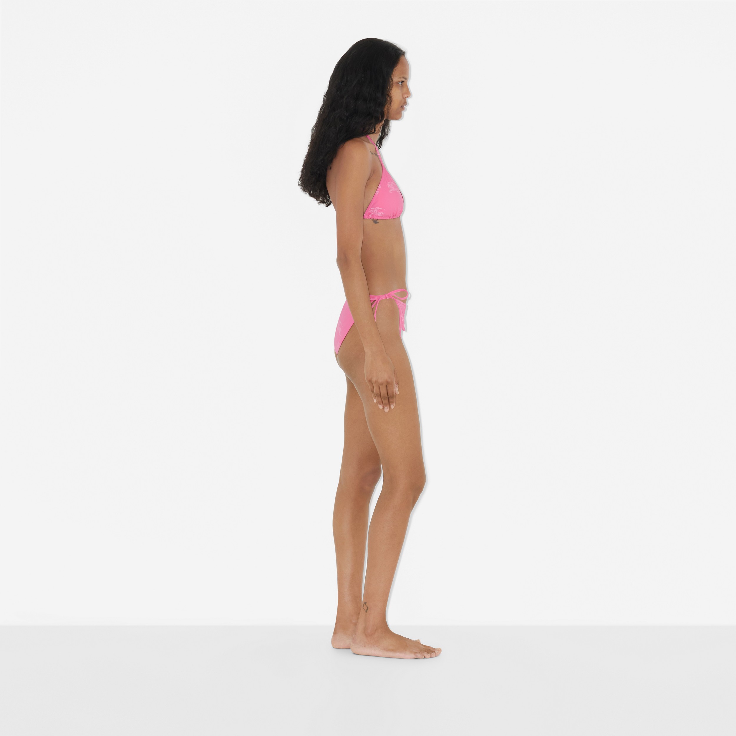 Biquíni cortininha de nylon stretch com estampa EKD (Rosa Chiclete) - Mulheres | Burberry® oficial - 3