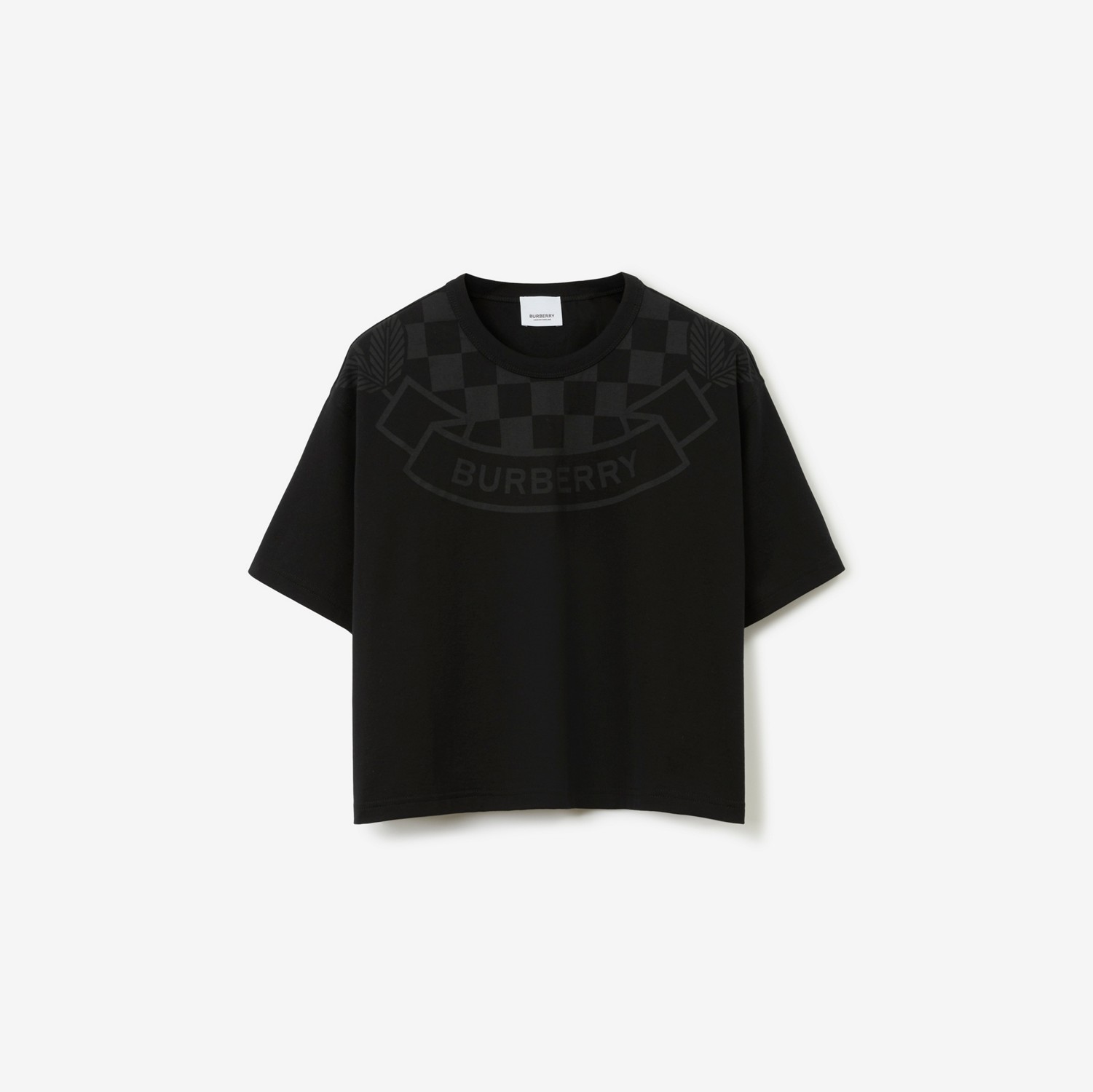 T-shirt court en coton avec écusson à damier (Noir) - Femme | Site officiel Burberry®