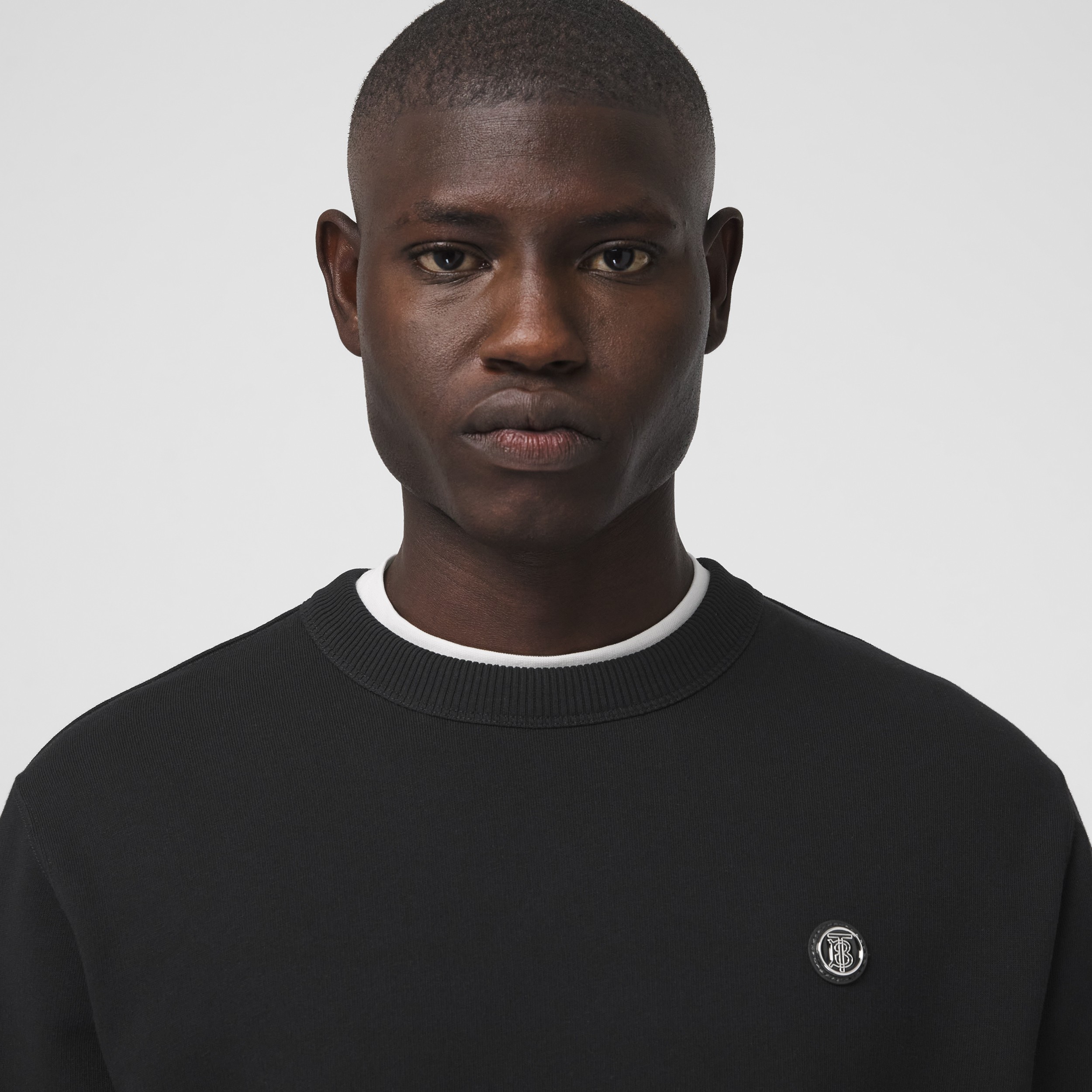 Monogram Motif Appliqué Cotton Sweatshirt in Black - Men | Burberry® Official - 2