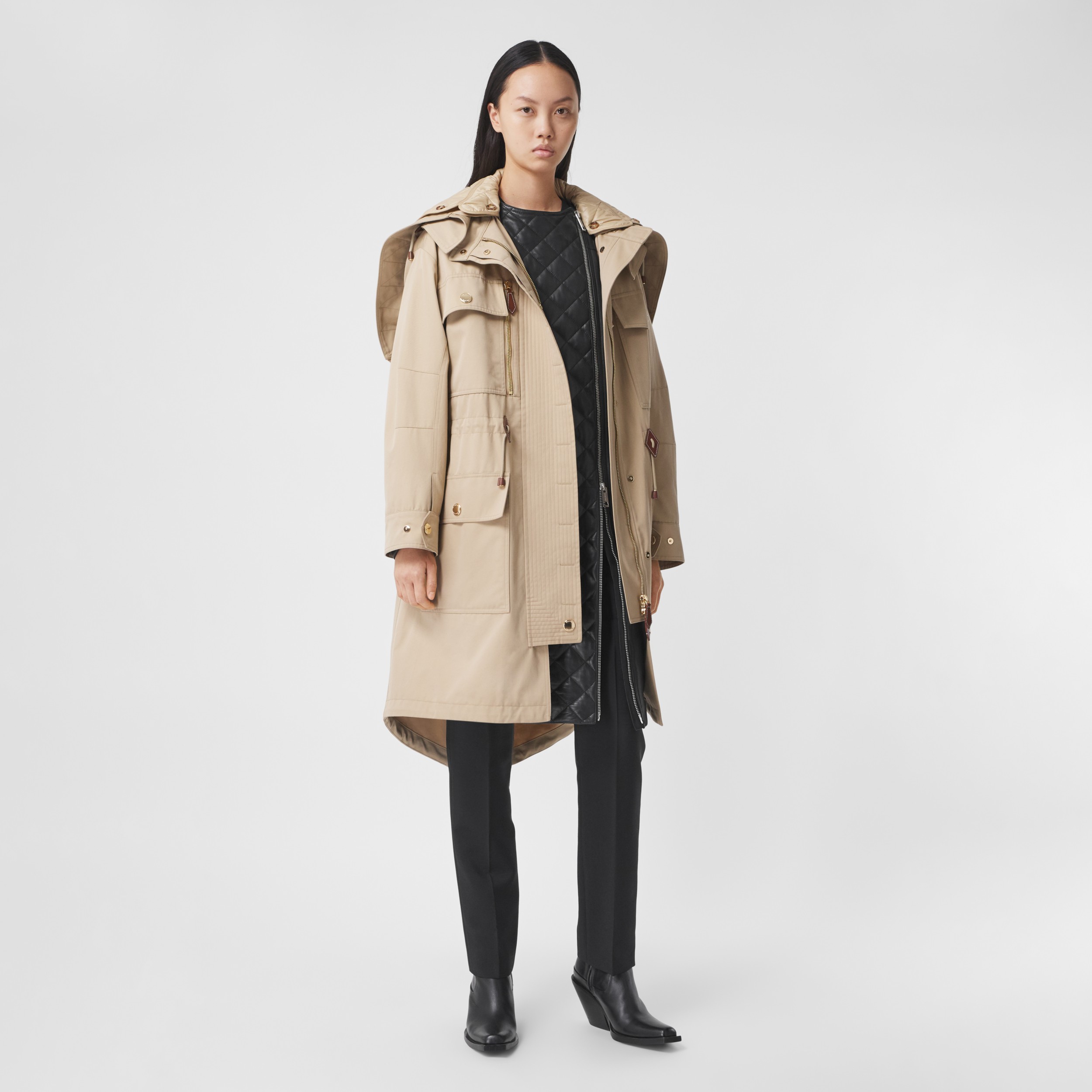 Detachable Hood Cotton Gabardine Parka in Honey - Women | Burberry ...