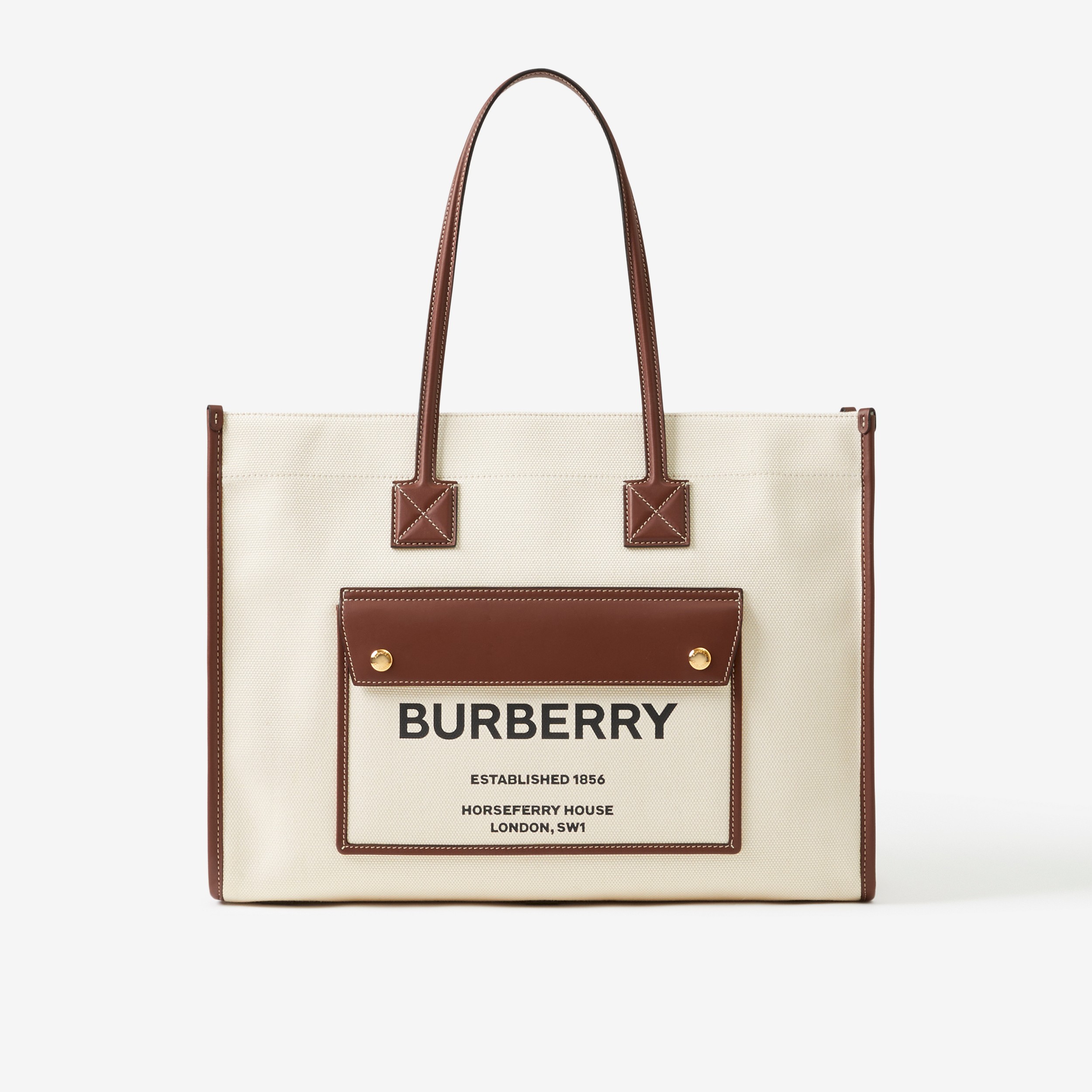 Two-tone Canvas and Leather Medium Freya Tote in Natural/tan | Burberry® Official