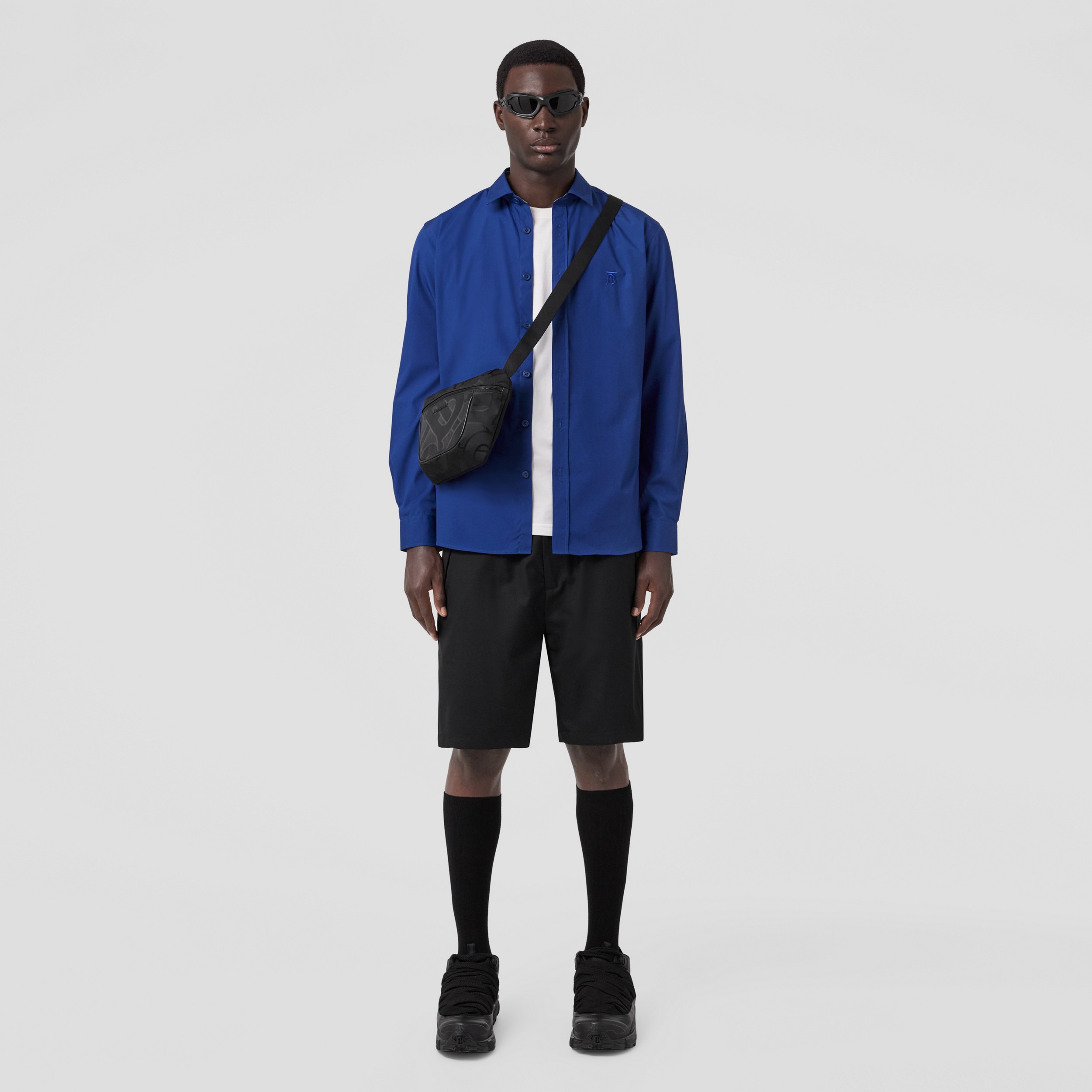 Camisa de popeline de algodão stretch com monograma e corte slim (Azul Royal Profundo) - Homens | Burberry® oficial - 4