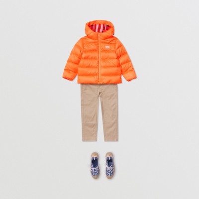 burberry logo appliqué detachable hood puffer coat