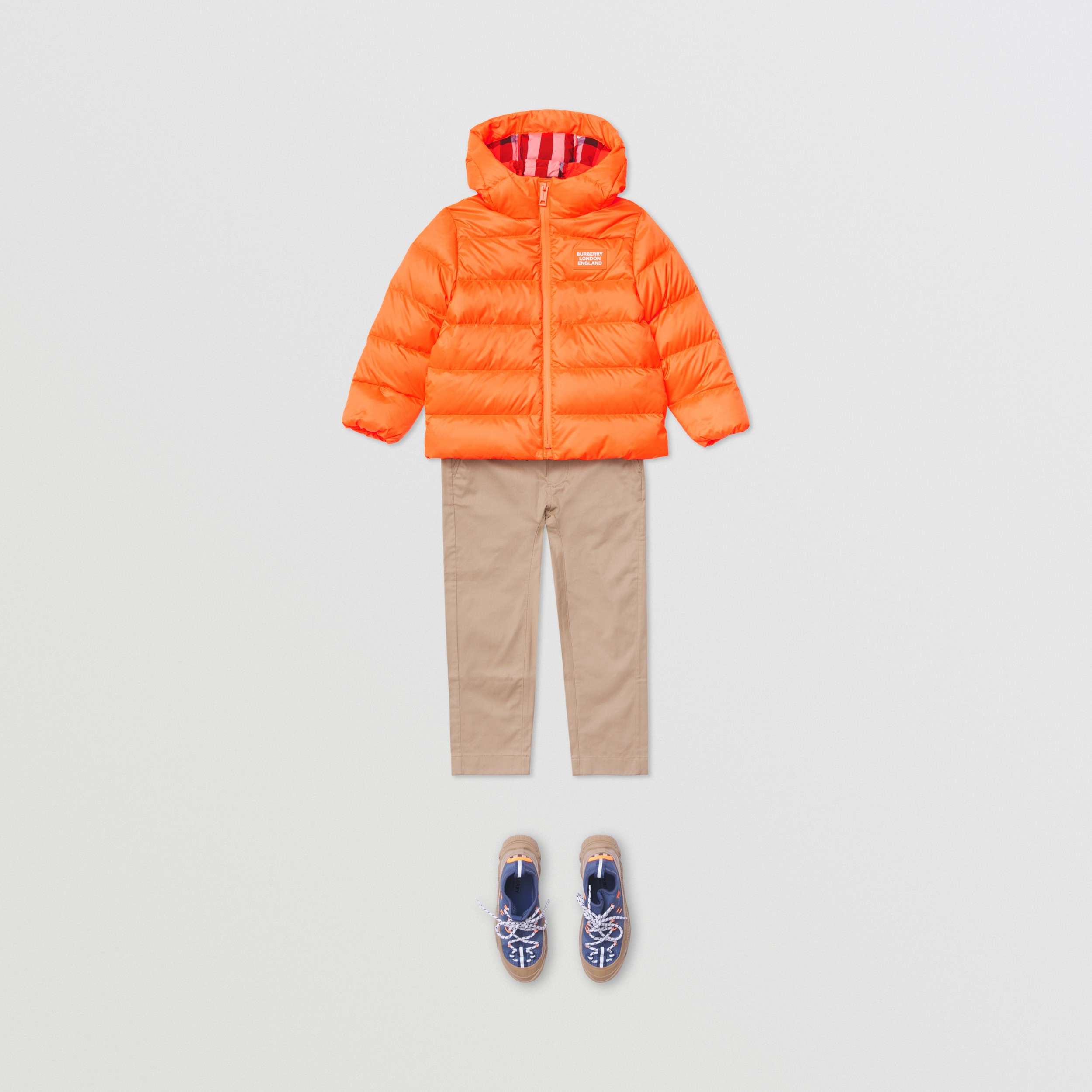 Logo Appliqué Hooded Puffer Jacket in Neon Orange | Burberry® Official - 3