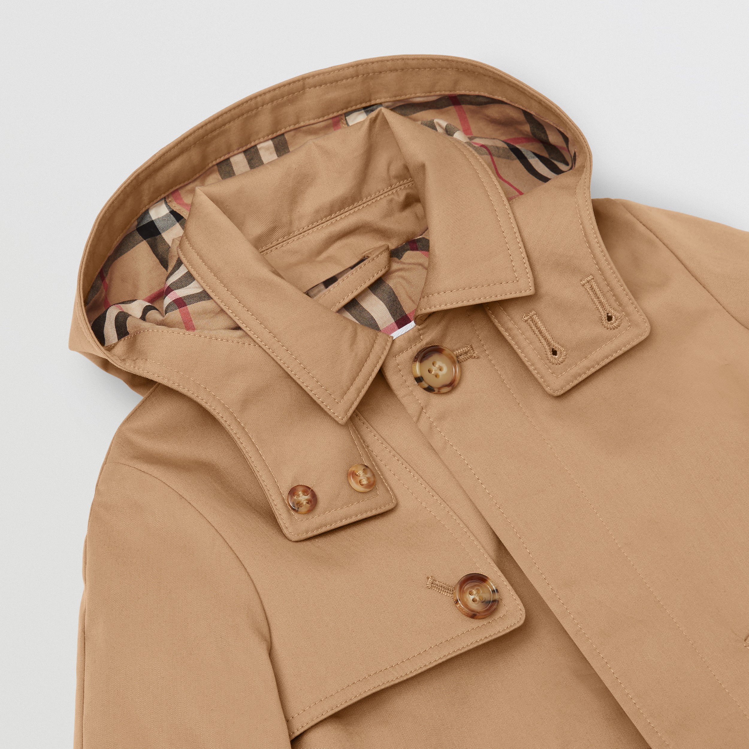 Detachable Hood Check-lined Cotton Twill Car Coat in Archive Beige - Children | Burberry® Official - 2