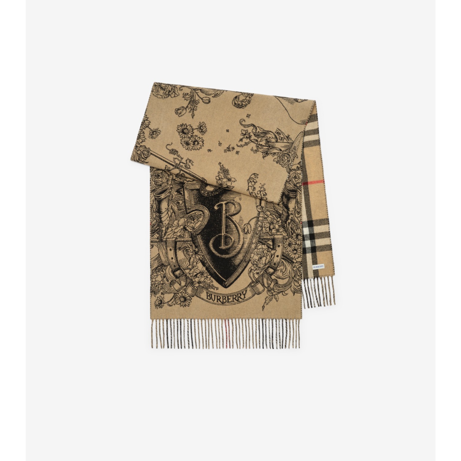 Bufanda reversible en cachemir con motivo Knight estilo aguafuerte