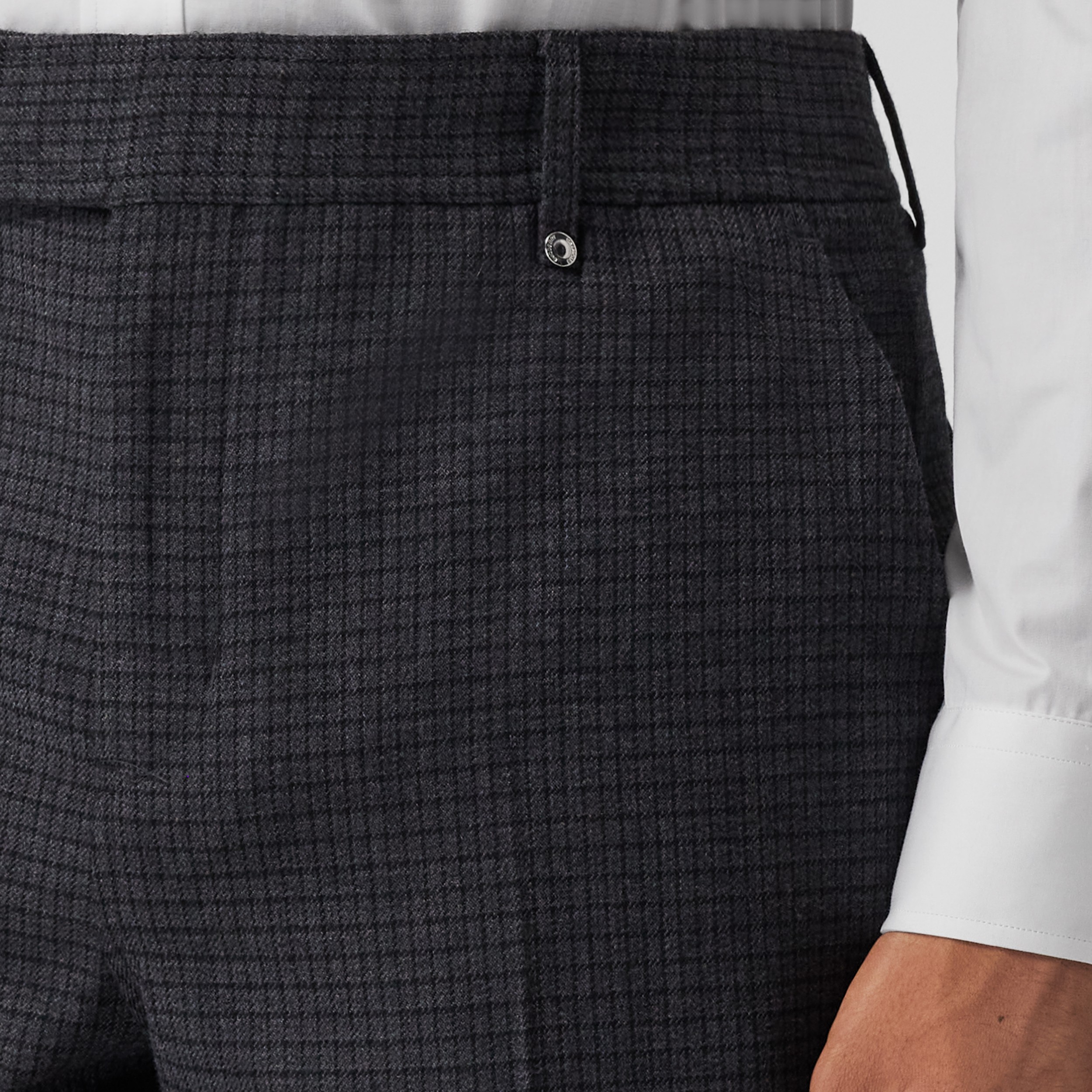 Monogram Motif Micro Check Wool Tailored Trousers in Charcoal - Men | Burberry® Official - 2