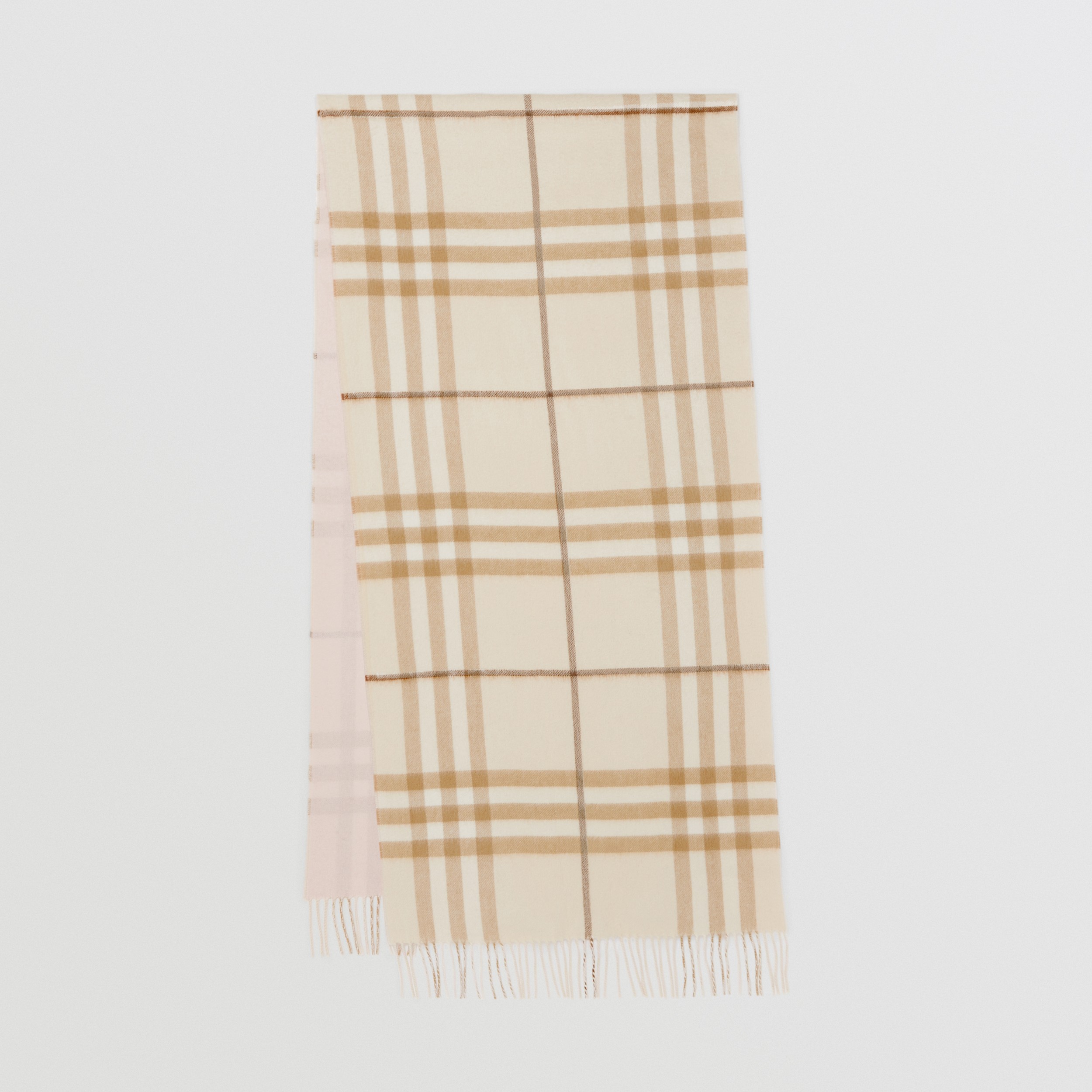 双面两用格纹羊绒围巾 (软黄褐色 / 贝壳粉) | Burberry® 博柏利官网 - 1