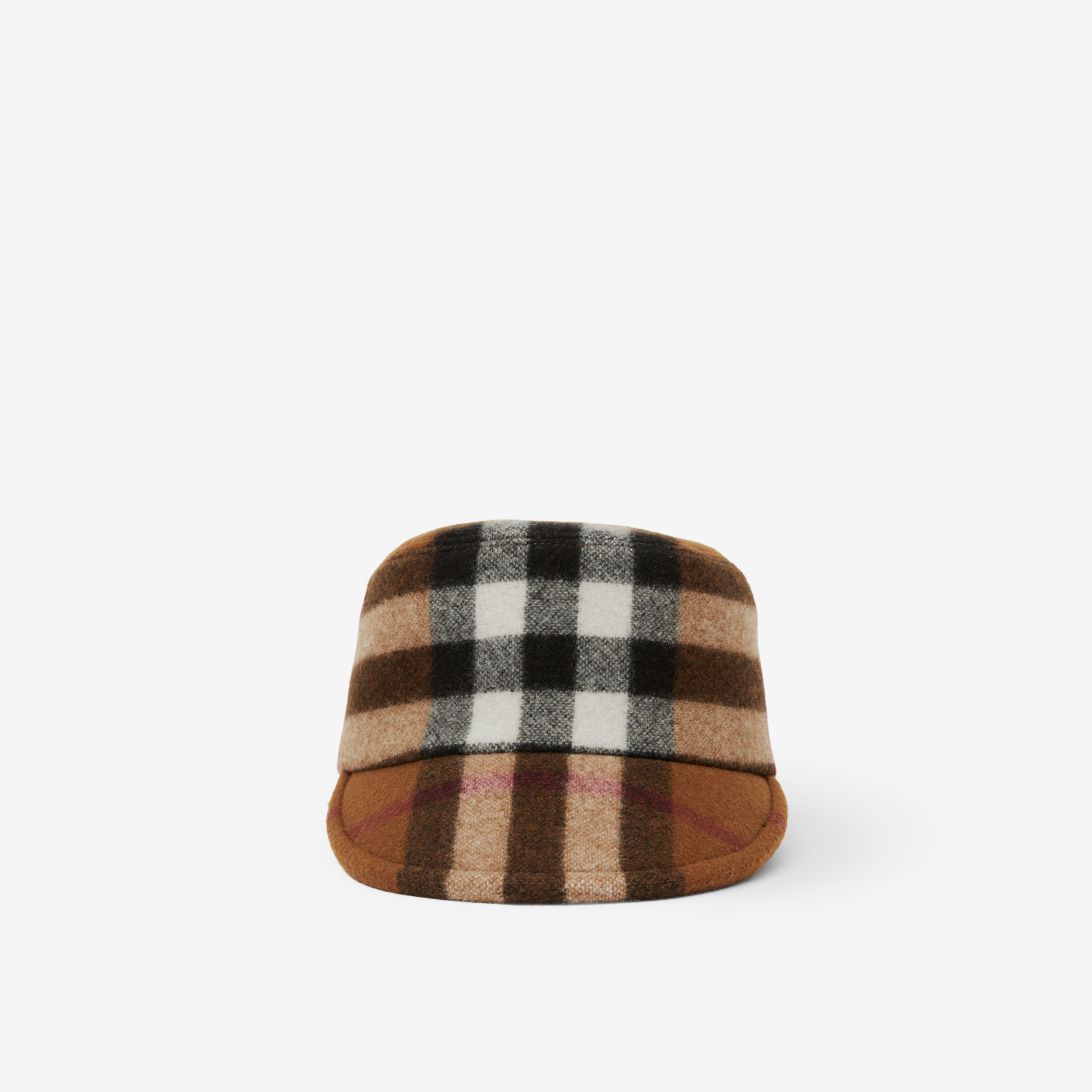 Check Technical Wool Cap in Dark Birch Brown | Burberry® Official