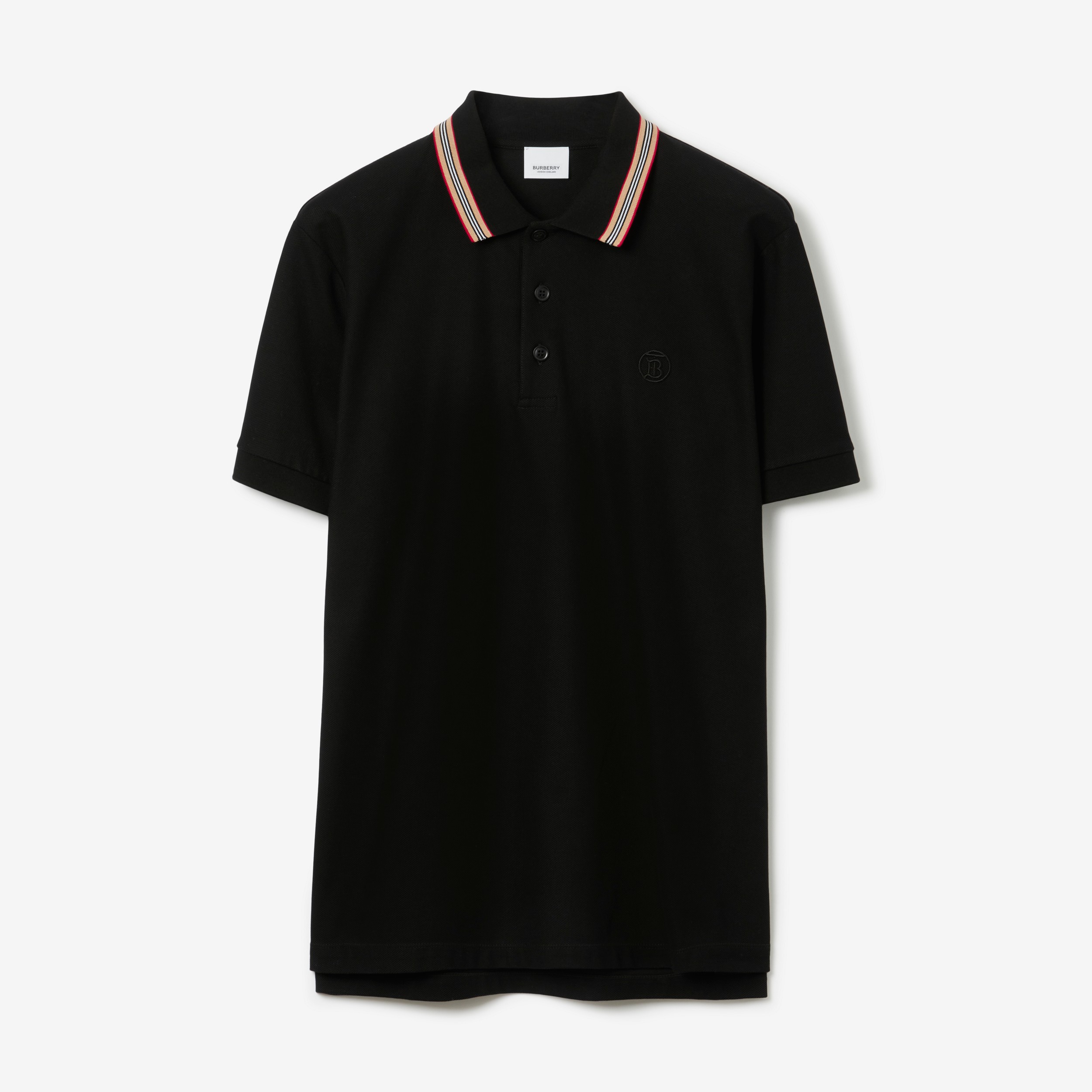 Icon Stripe Collar Cotton Polo Shirt in Black | Burberry® Official - 1