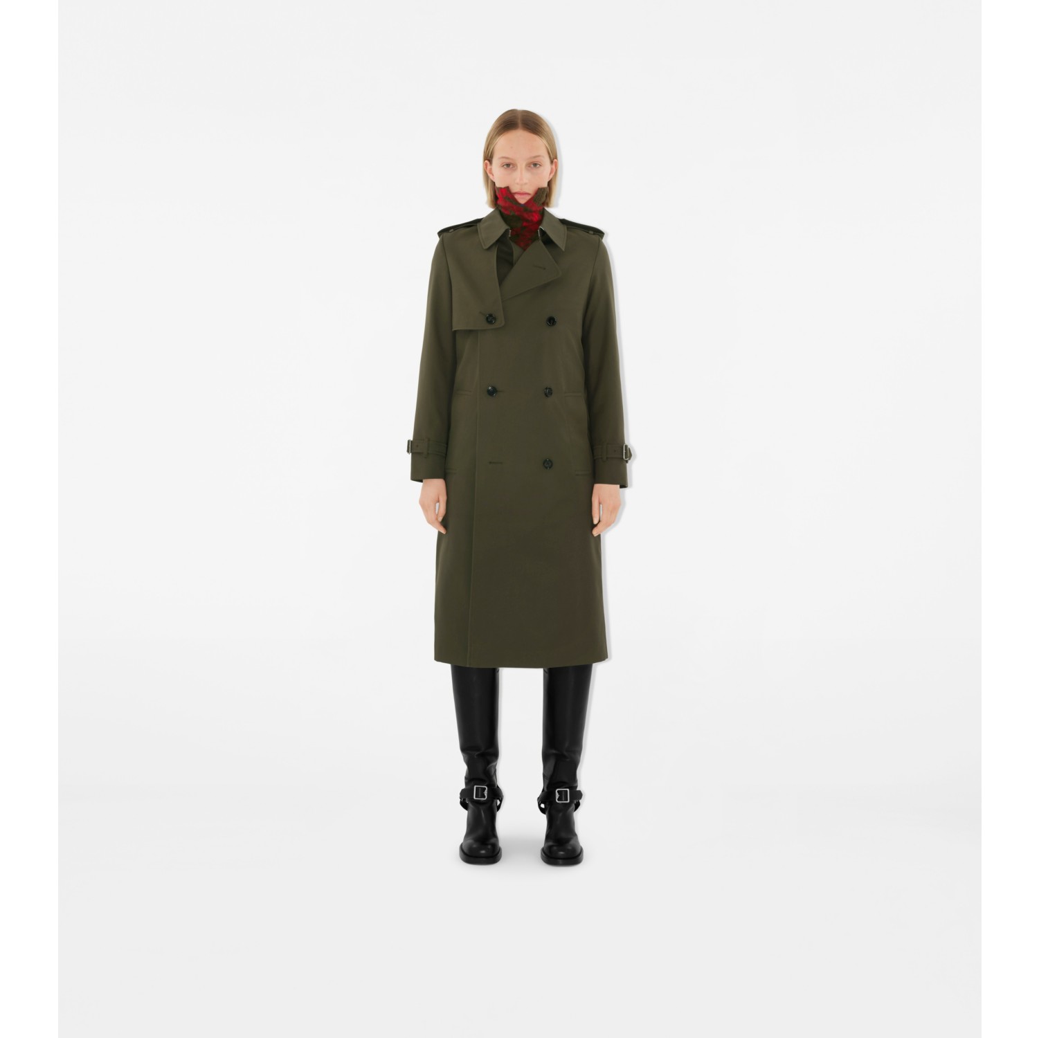 Trench coat longo em mescla de algodão